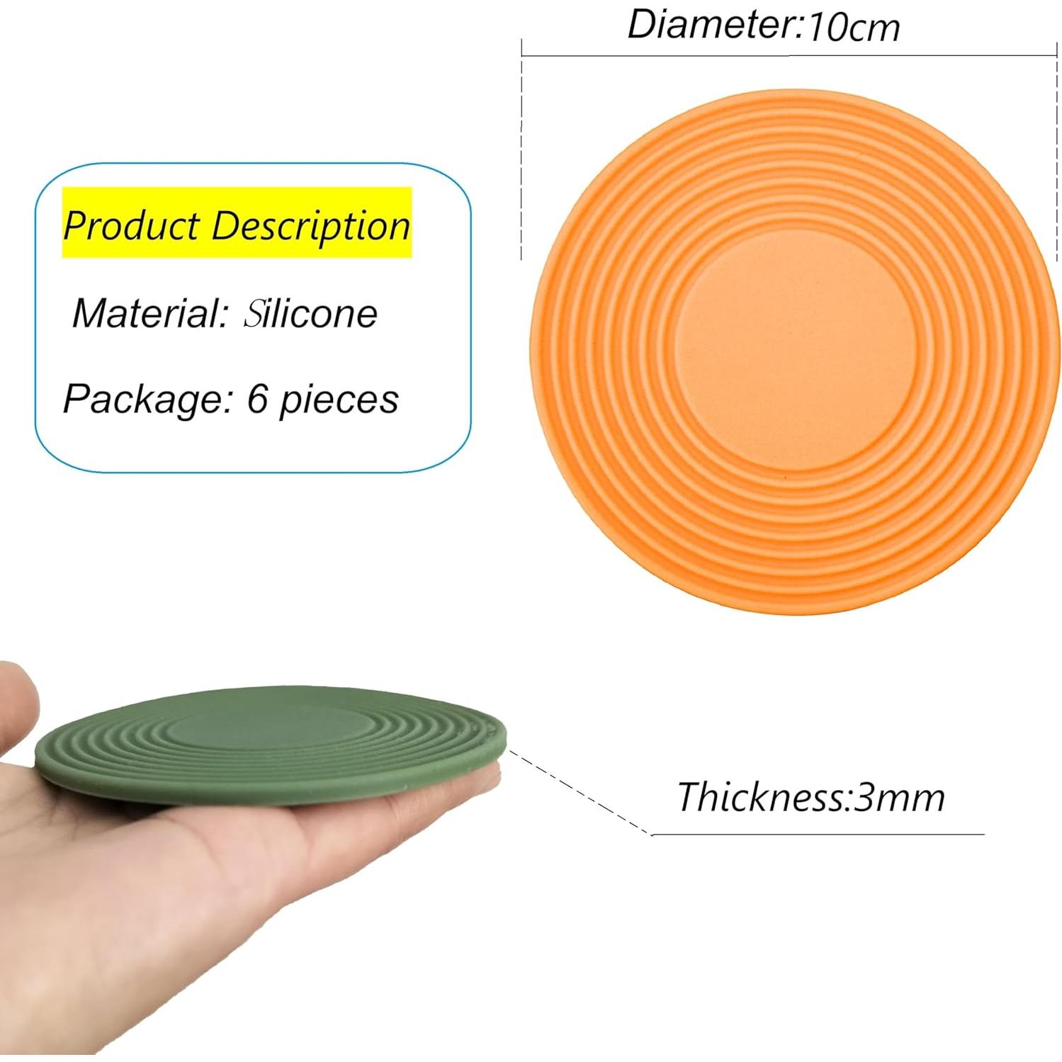 Soporte para Tazas de Café Genérico 6 Piezas Silicona 10cm
