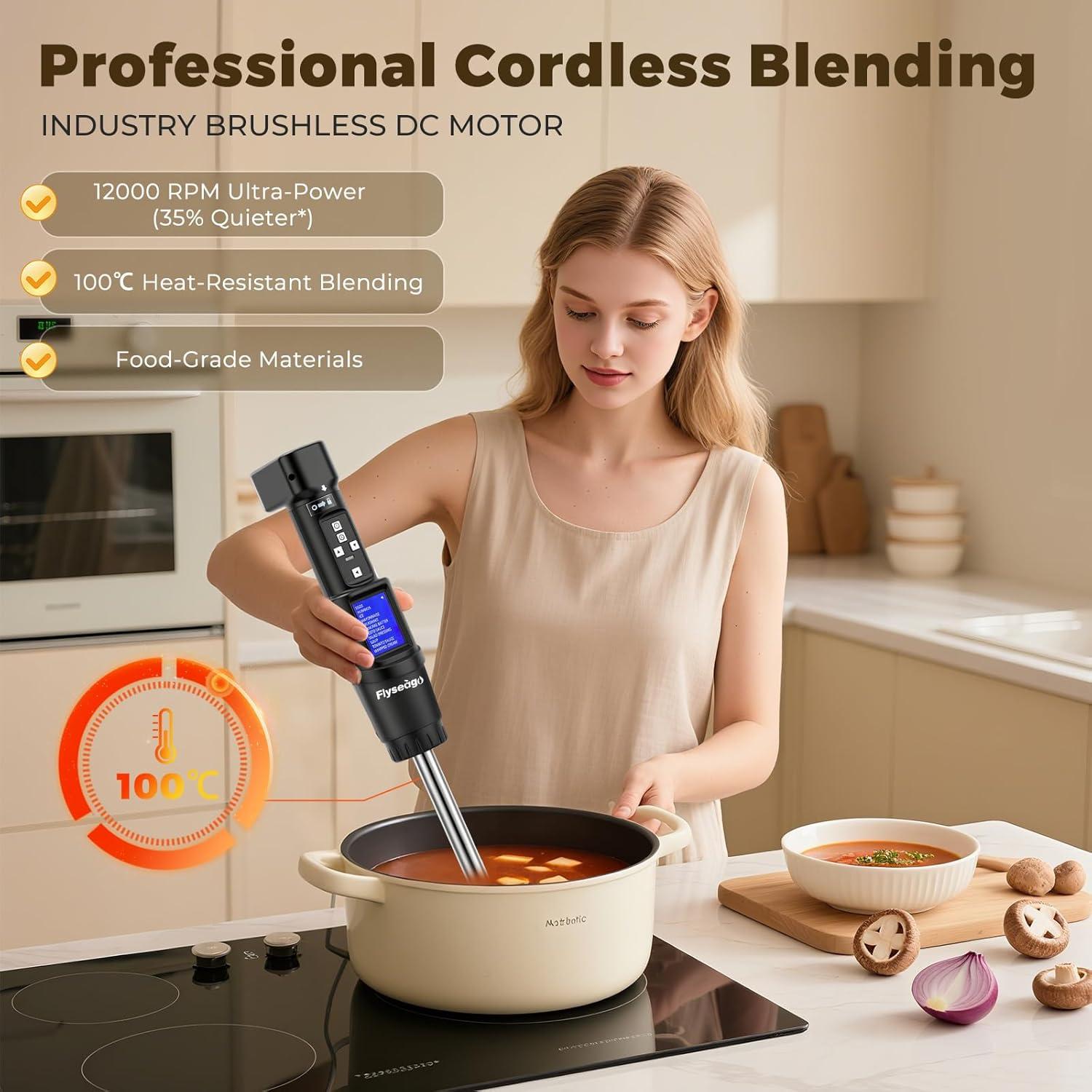 Batidora de Inmersión Inalámbrica Flyseago XCM-300L 300W 12 Modos