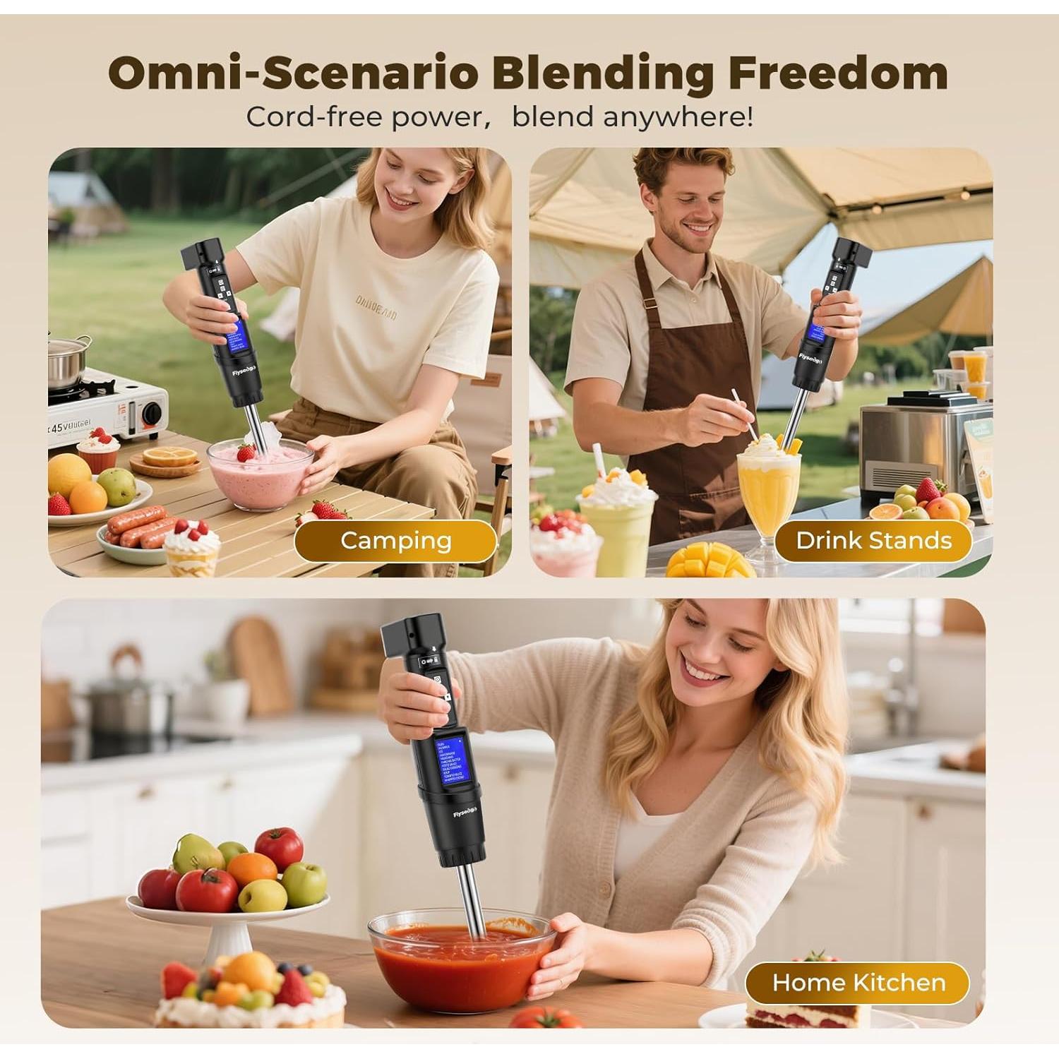 Batidora de Inmersión Inalámbrica Flyseago XCM-300L 300W 12 Modos