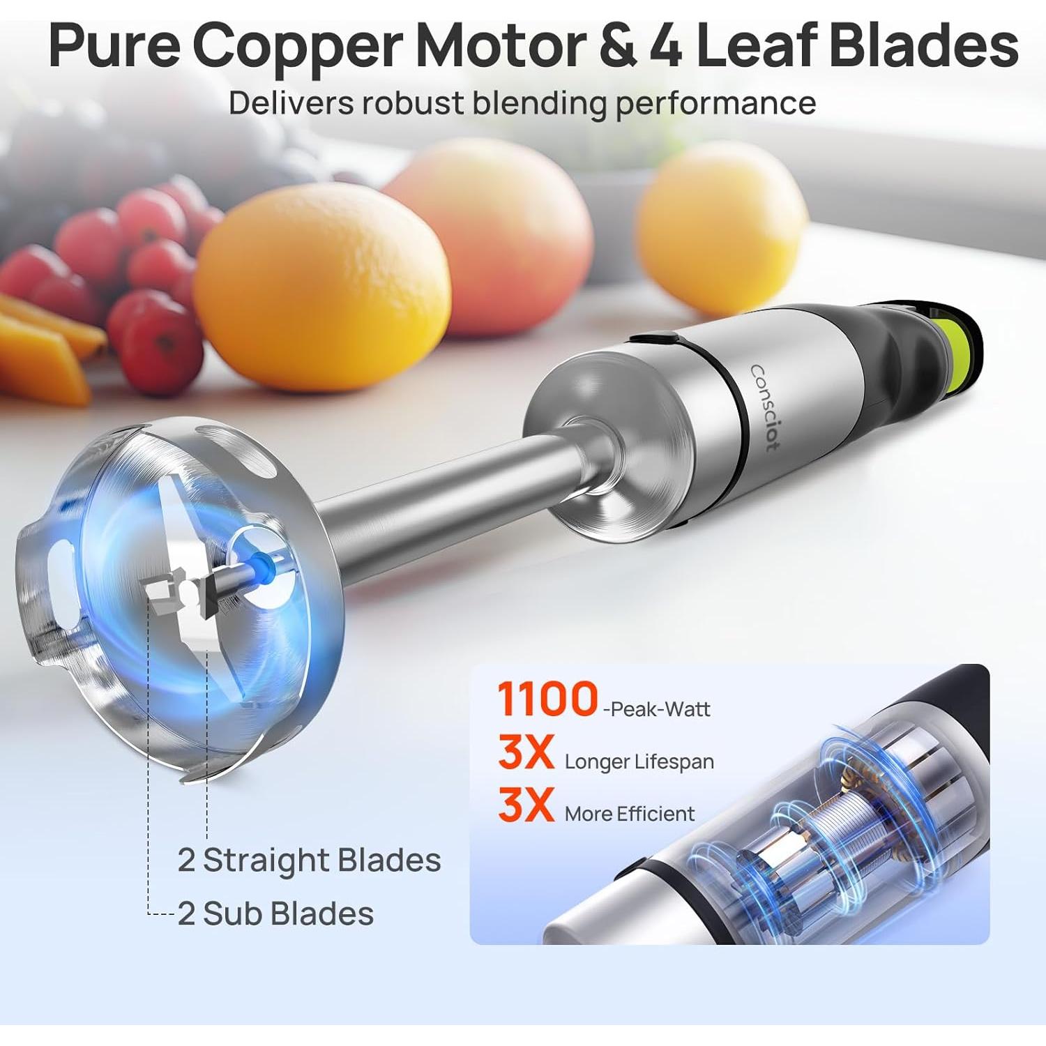 Batidora de Inmersión Consciot CH08 1100W 4 en 1 con Accesorios