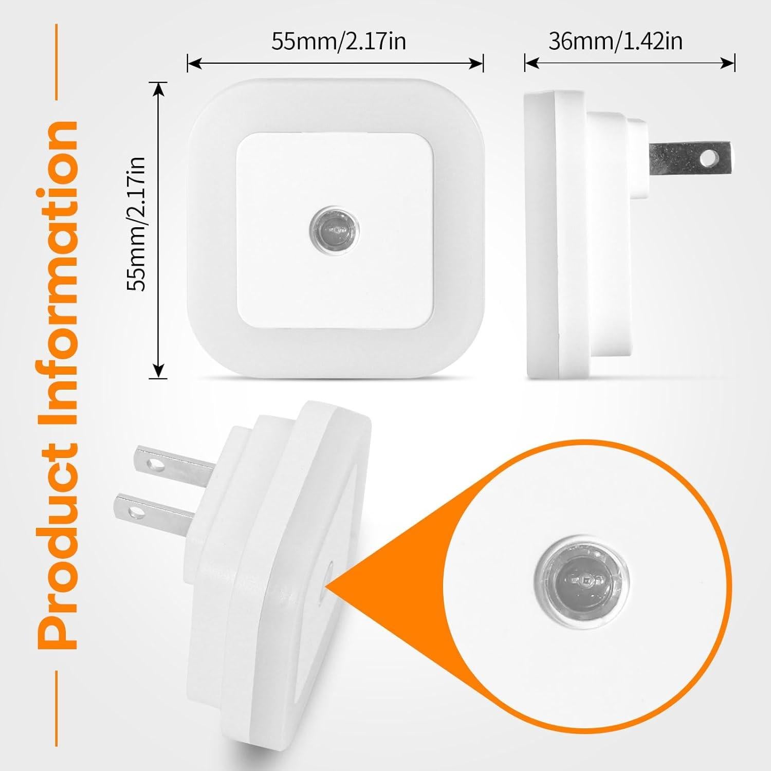 Luz Nocturna LED Amligy 0.5W con Sensor Automático - Paquete de 6
