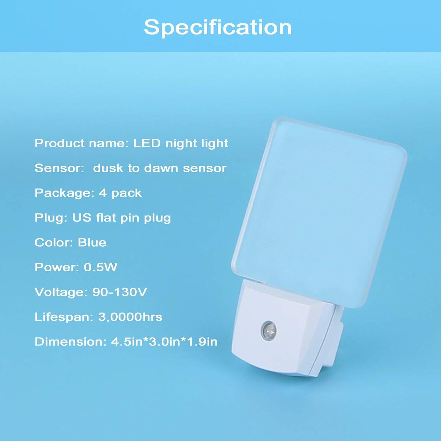 Luz Nocturna LED Azul U4GLORY - Paquete de 4 Automática 0.5W