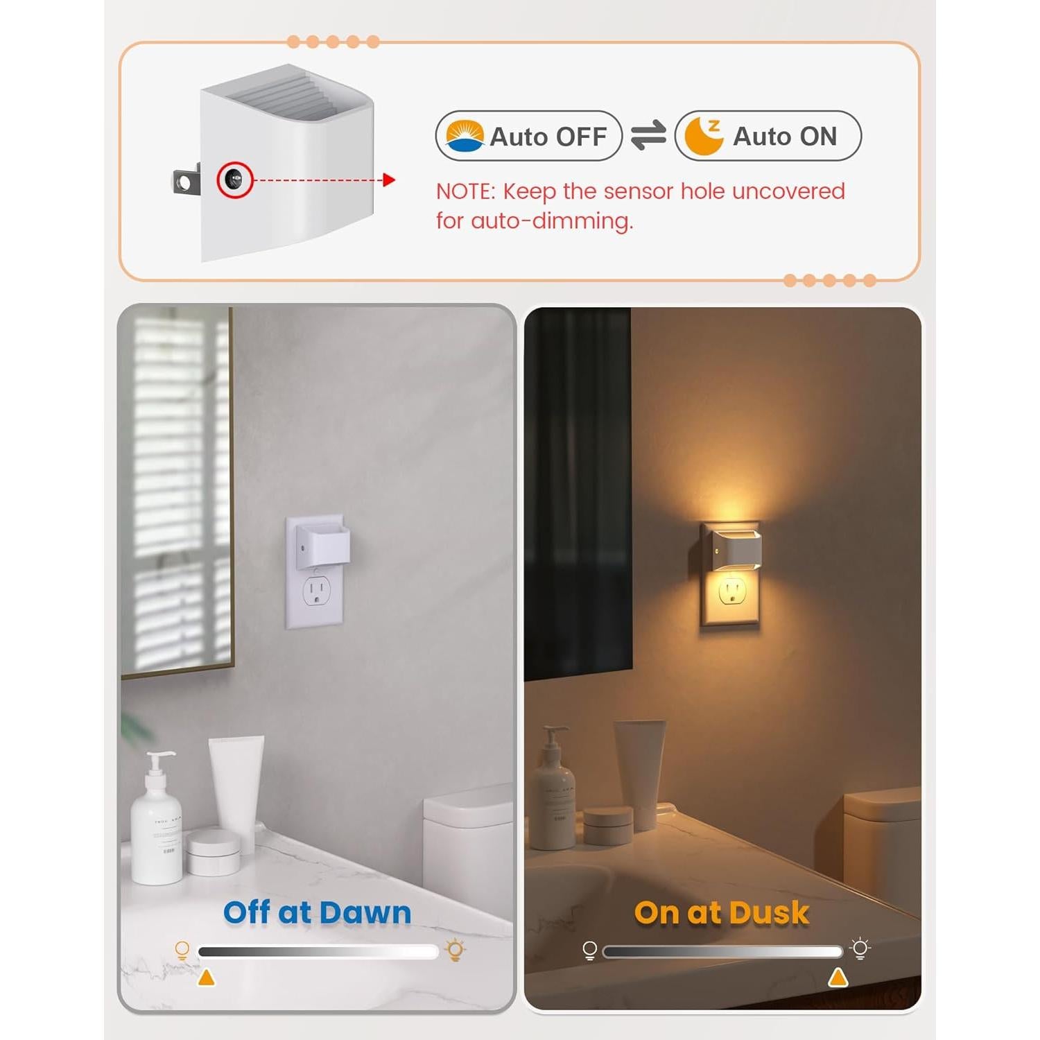 Luz Nocturna Enchufable NIORSUN 3000K Blanco Cálido 4 Paquete