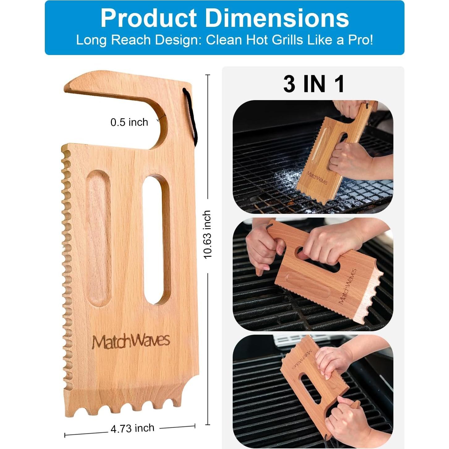 Raspador de Parrilla de Madera Matchwaves - Limpieza Segura y Eficaz