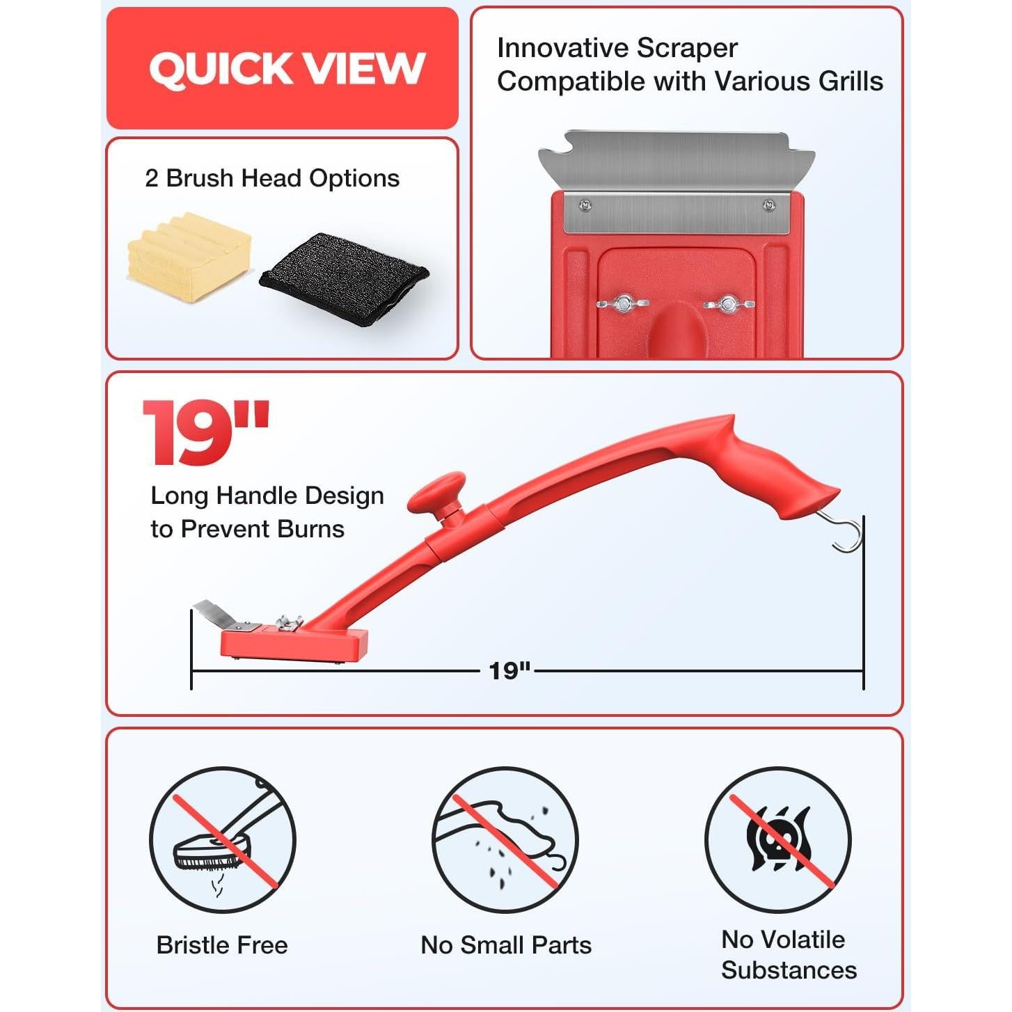 Cepillo de Parrilla Juecity Sin Cerda con 2 Cabezas Reemplazables