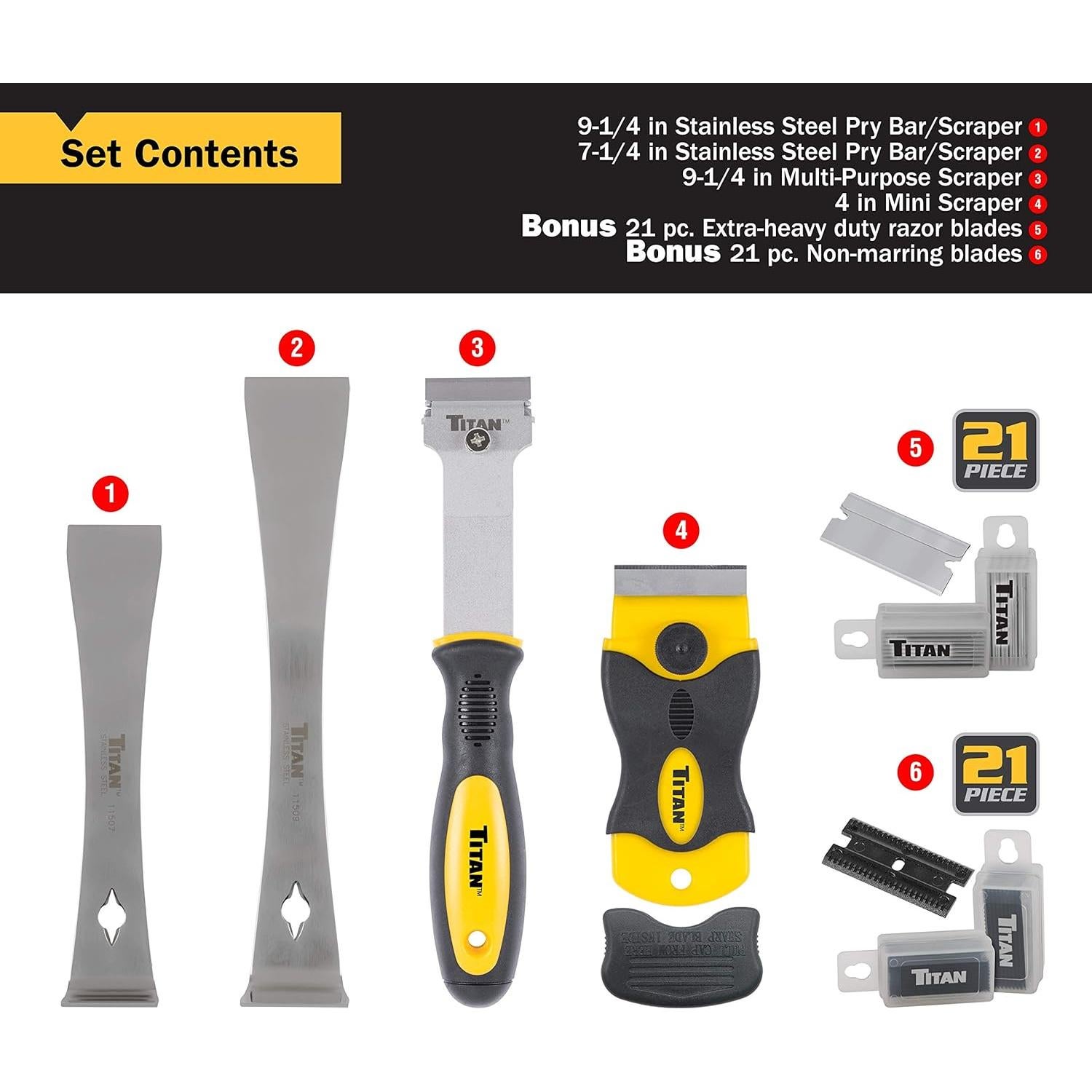 Juego de Raspadores Titan 59400 - 4 Piezas y 42 Cuchillas