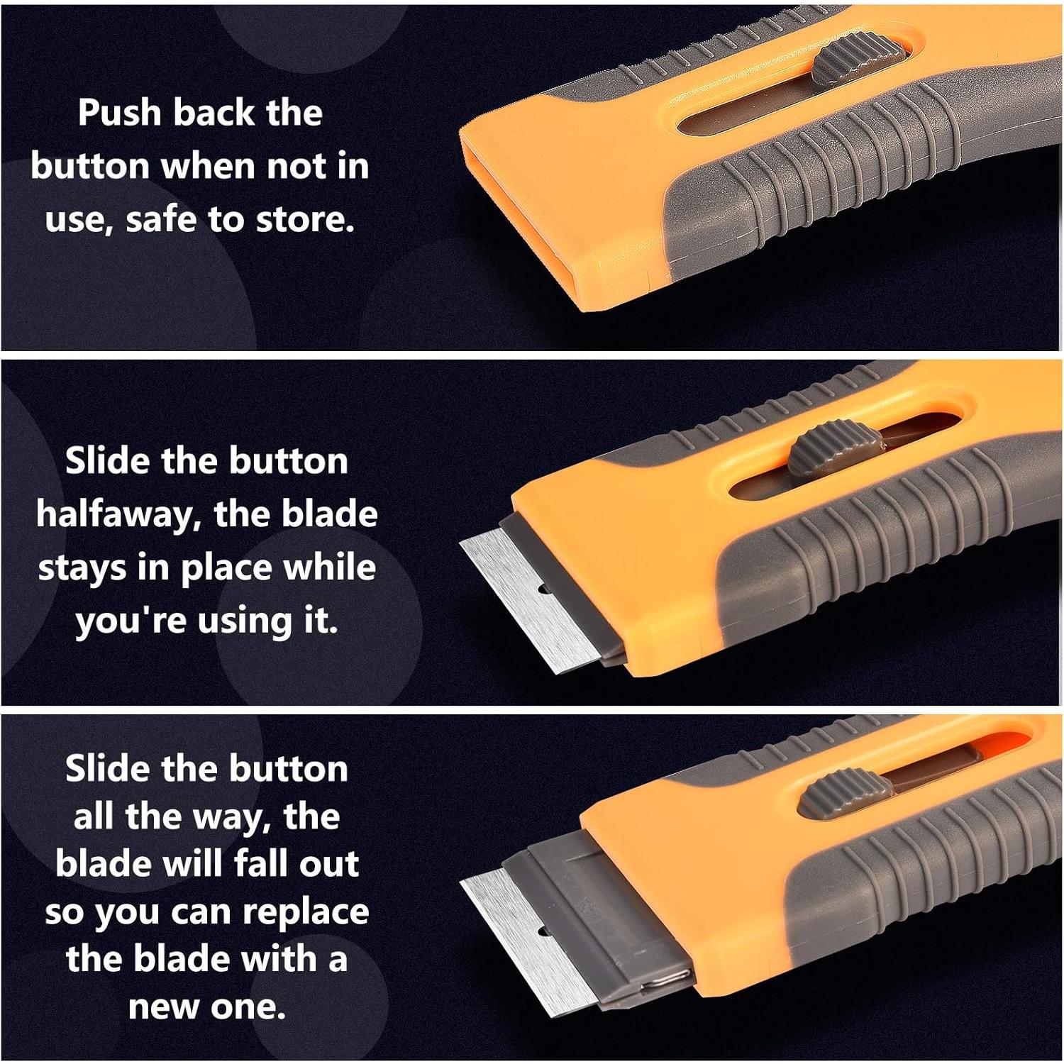 Razor Blade Scraper, 2 Pcs Plastic Retractable Razor Scraper with 40 Pcs Steel Scraper Blades for Glass Cooktop Windows