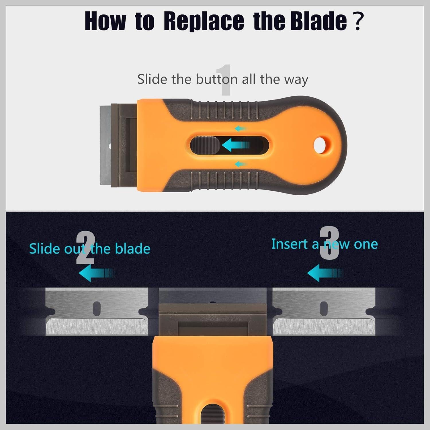 Razor Blade Scraper, 2 Pcs Plastic Retractable Razor Scraper with 40 Pcs Steel Scraper Blades for Glass Cooktop Windows