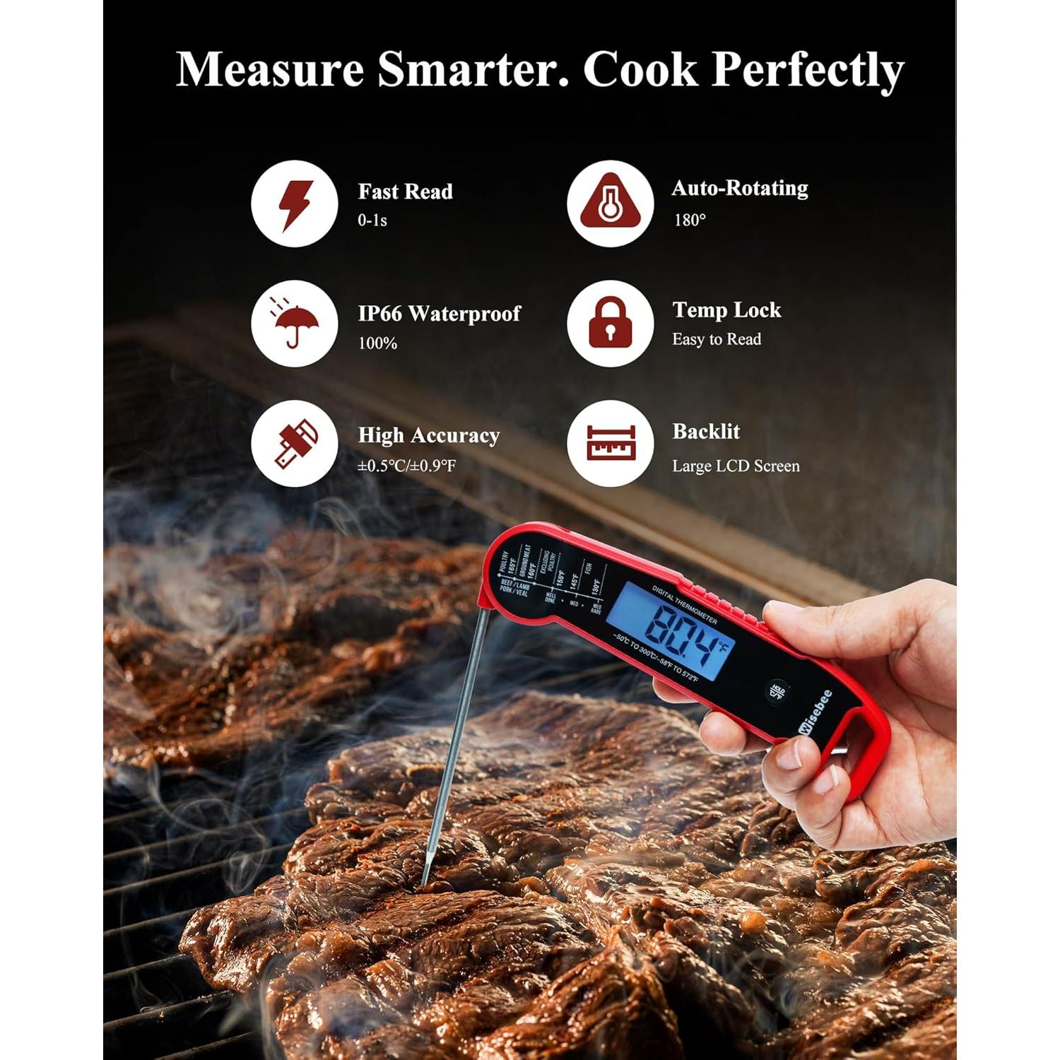 Termómetro Digital Instantáneo Wisebee para Carne Rojo - IP66