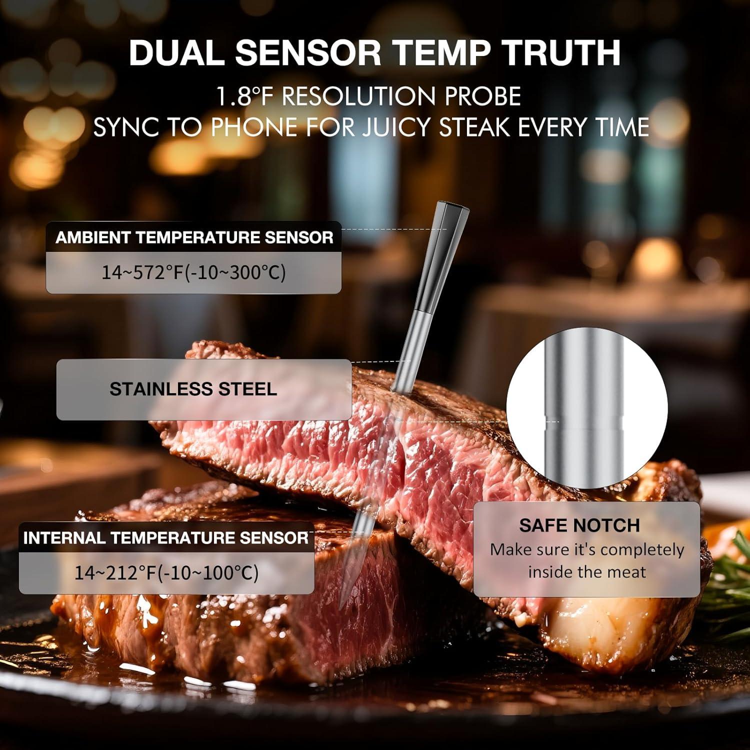 Termómetro Digital Inalámbrico de Carne Euiivnt con Doble Sonda
