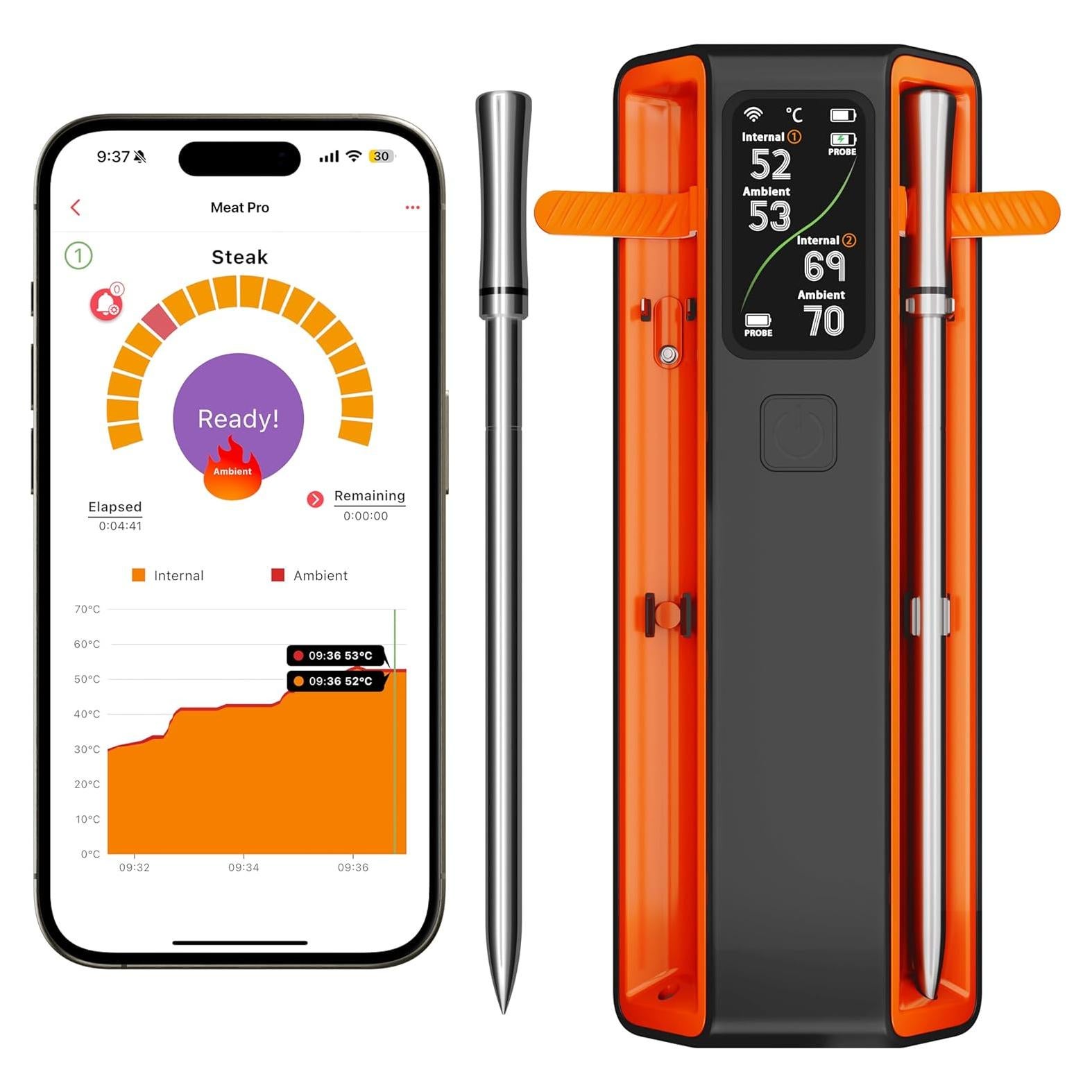 Termómetro de Carne Digital Inalámbrico Meuulty MS8E-02, 2 Piezas