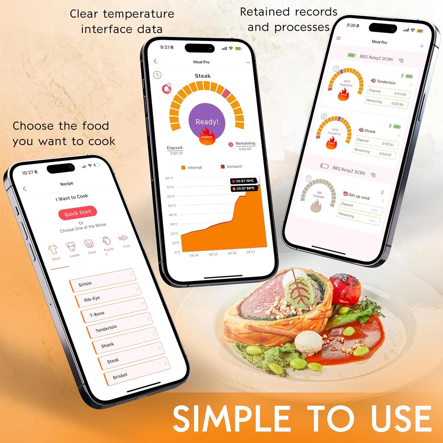Termómetro de Carne Digital Inalámbrico Meuulty MS8E-02, 2 Piezas