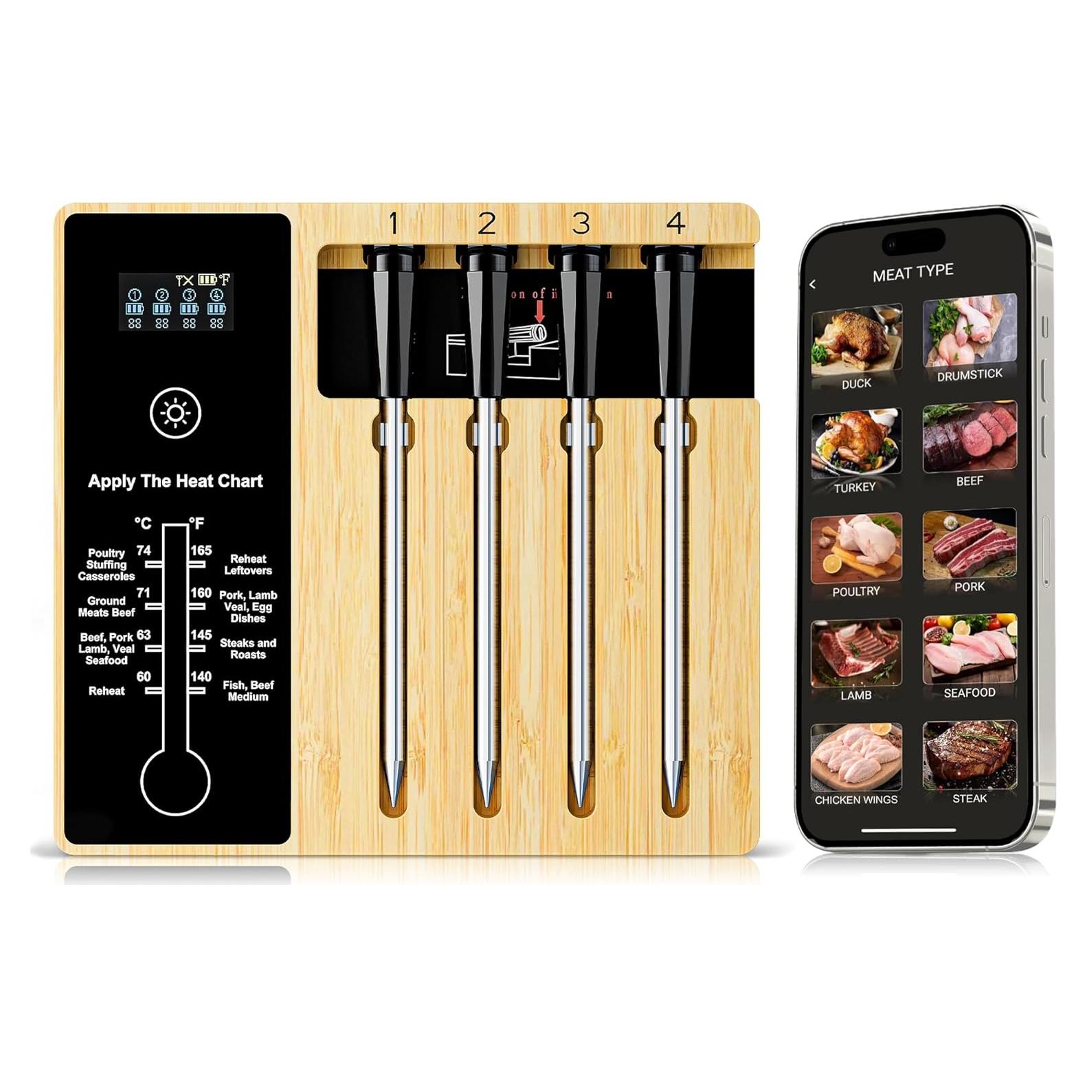 Termómetro de Carne Inalámbrico NIGOGOR FM230 con 4 Probetas