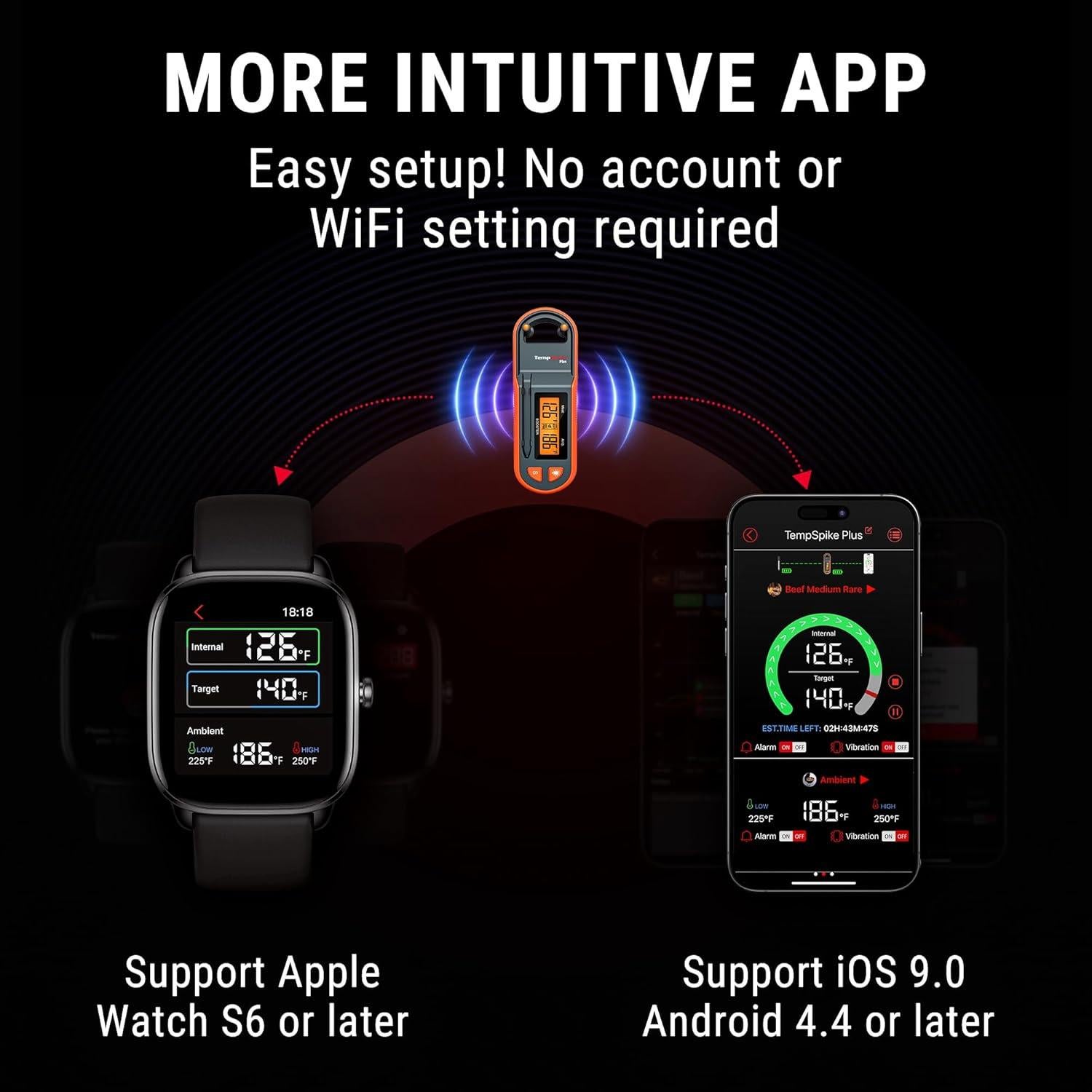 Termómetro de Carne Inalámbrico TempSpike 183 m Bluetooth