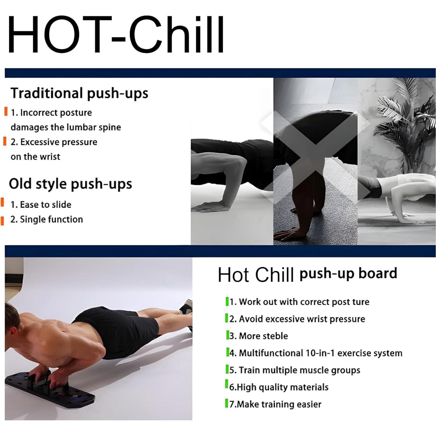 Tablero de Flexiones HOT-Chill Plegable con Agarre de Mano Ajustable