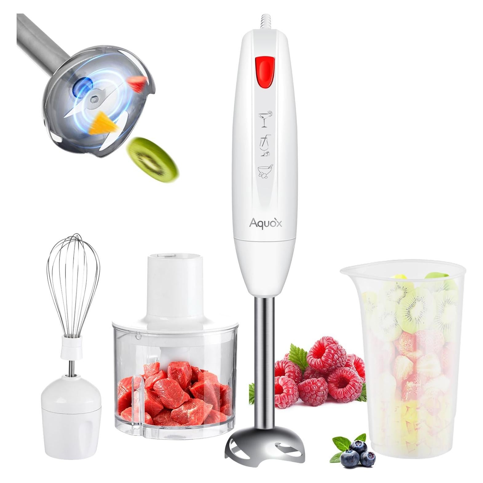 Batidora de Inmersión AQUOX JK200F-4S 400W 4 en 1 Rojo/Marfil