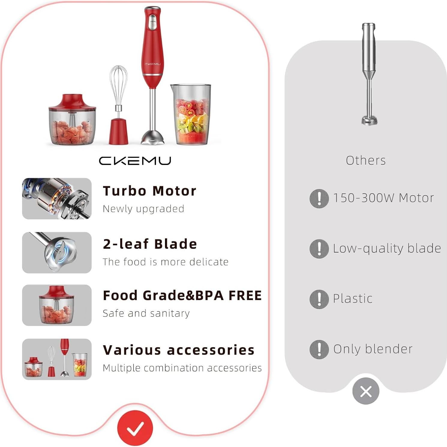 Batidora de Inmersión CKemu 4-en-1 Acero Inoxidable 1.54kg