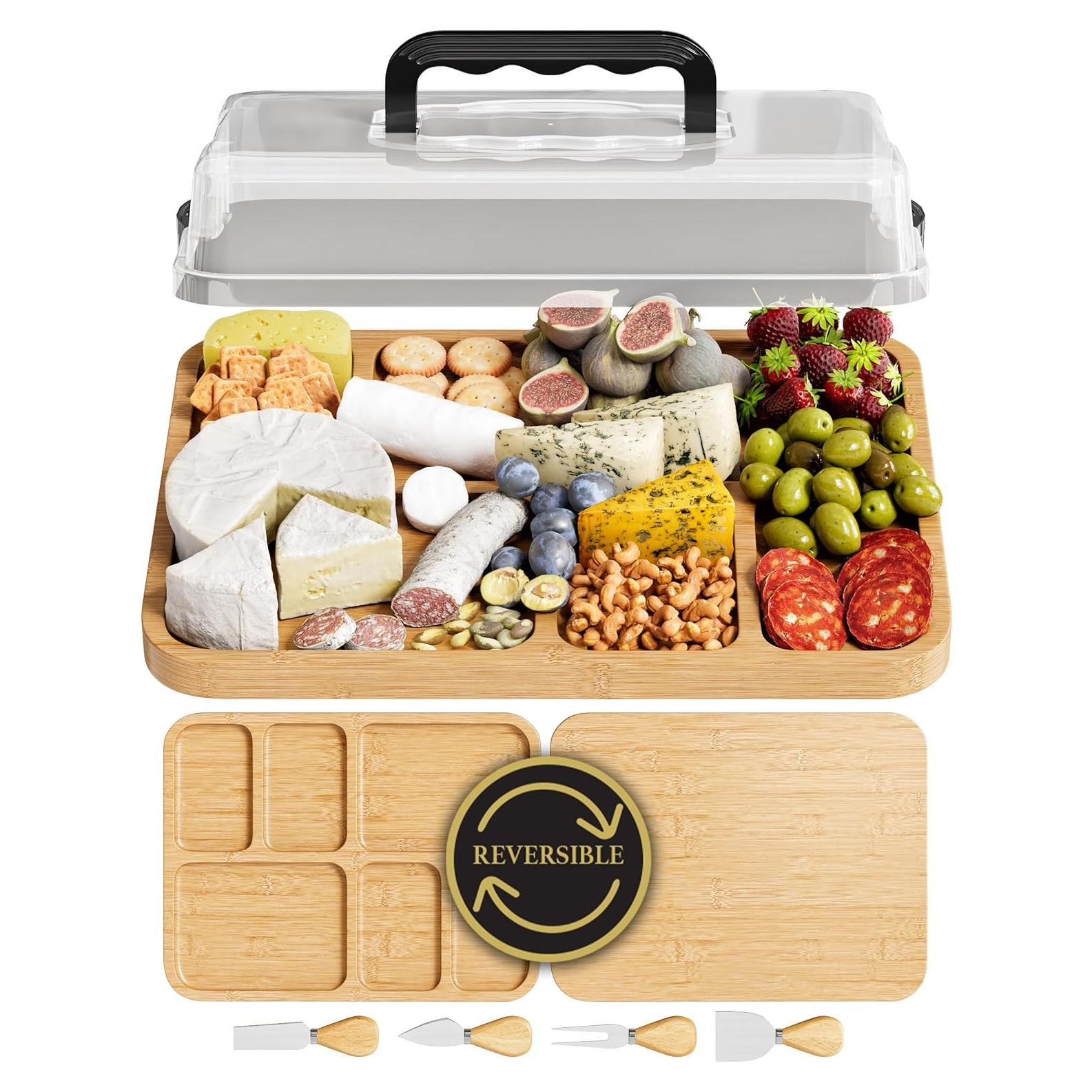 Tabla de Charcutería Portátil Trayful con Tapa 2 en 1 - Madera de Bambú