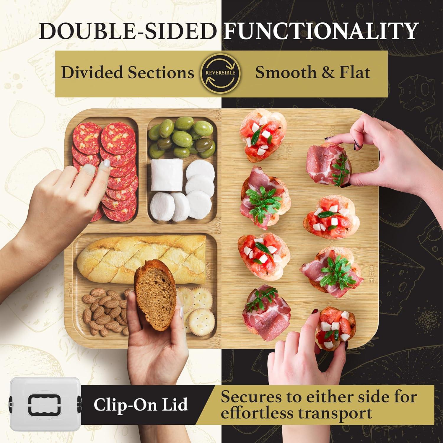Tabla de Charcutería Portátil Trayful con Tapa 2 en 1 - Madera de Bambú