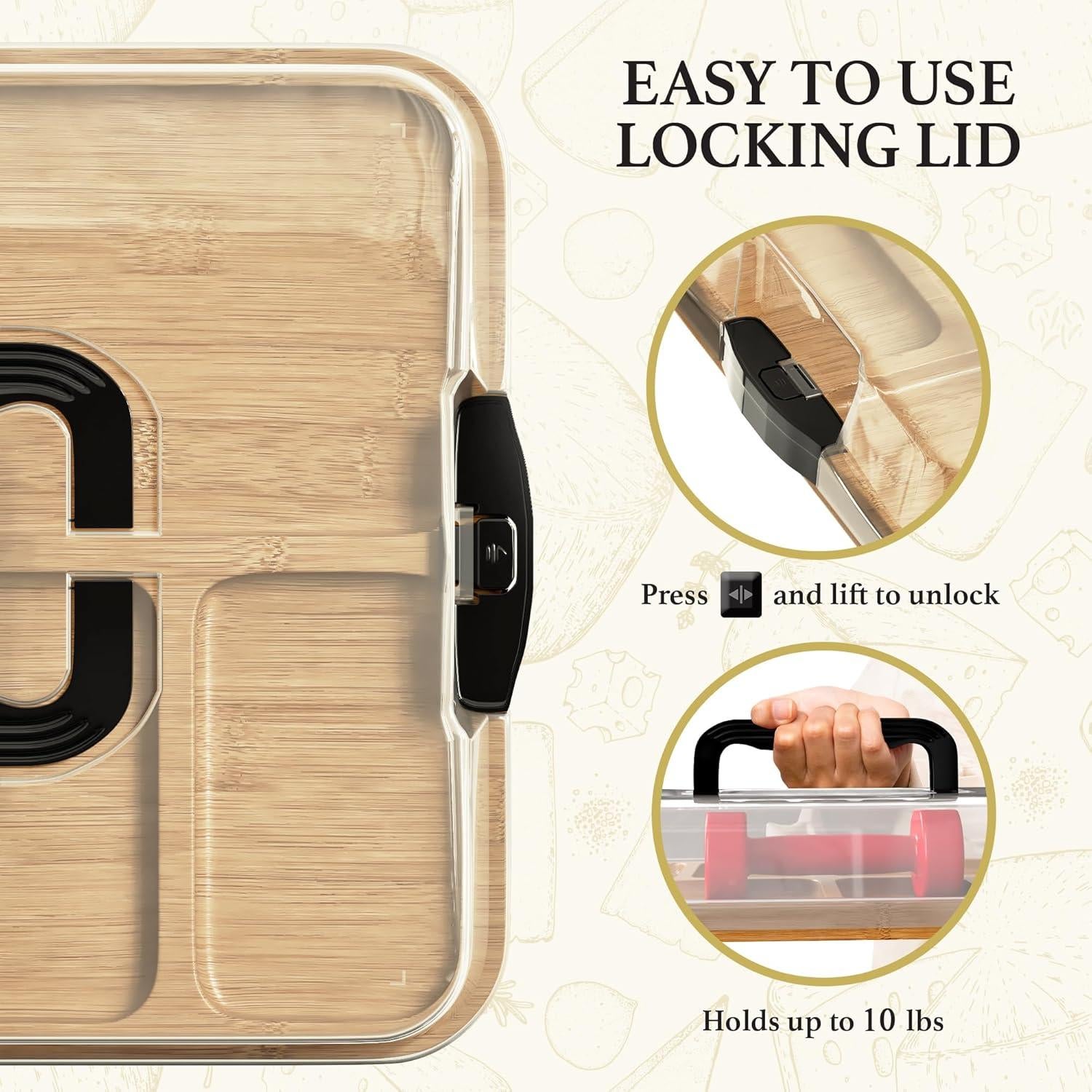 Tabla de Charcutería Portátil Trayful con Tapa 2 en 1 - Madera de Bambú