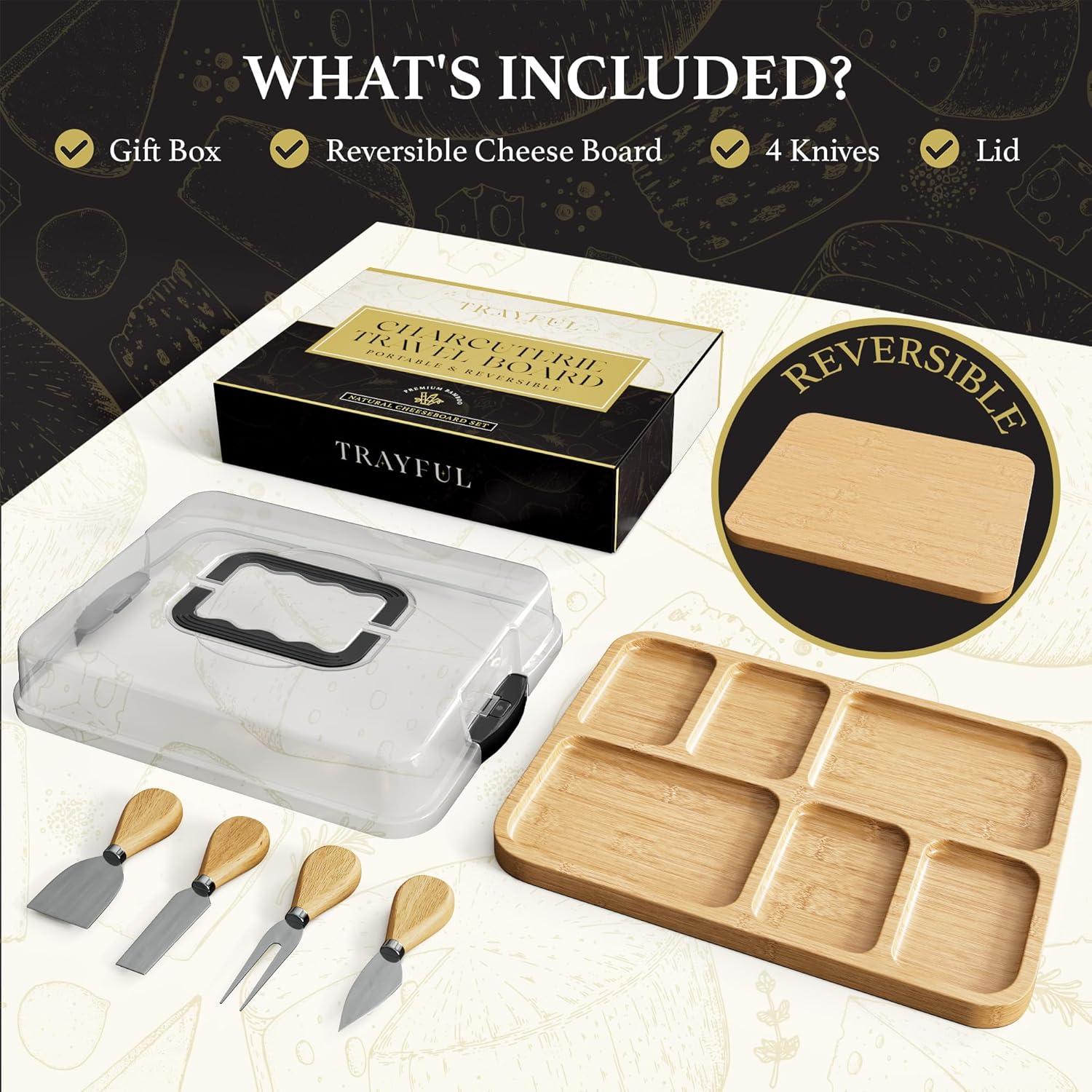 Tabla de Charcutería Portátil Trayful con Tapa 2 en 1 - Madera de Bambú