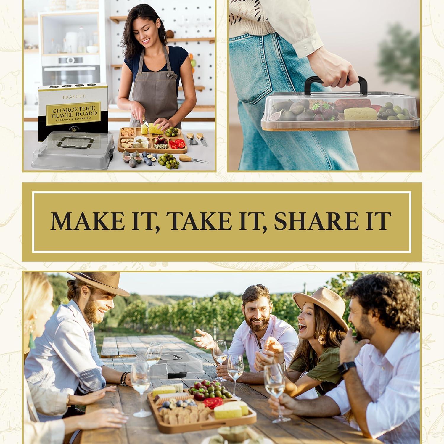 Tabla de Charcutería Portátil Trayful con Tapa 2 en 1 - Madera de Bambú