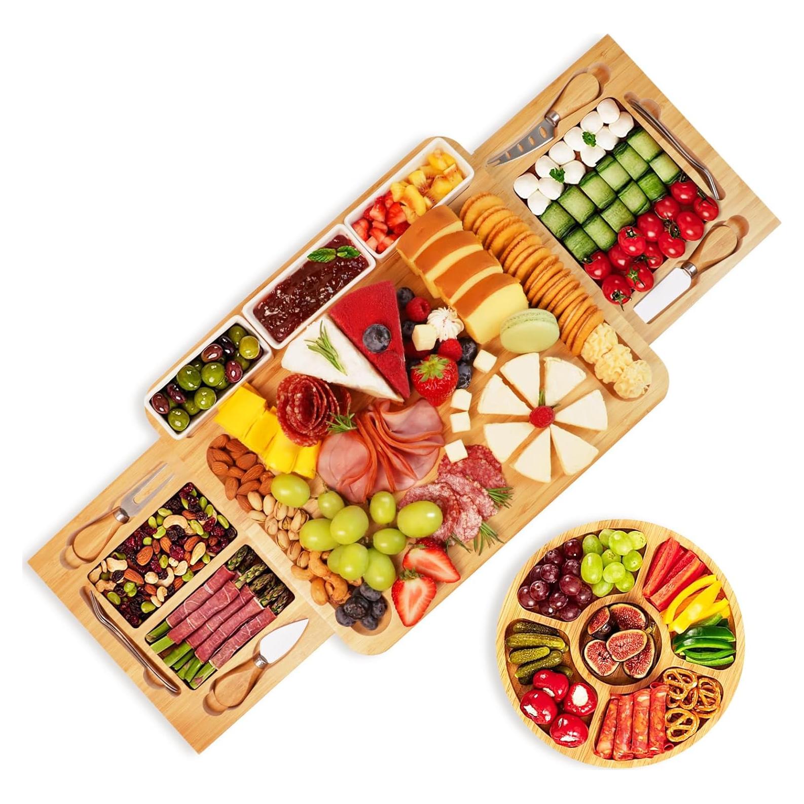 Tabla de Charcutería YZS de Bambú con Cuchillos y Bandeja