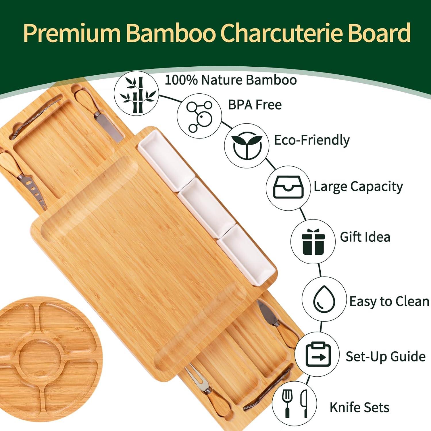 Tabla de Charcutería YZS de Bambú con Cuchillos y Bandeja