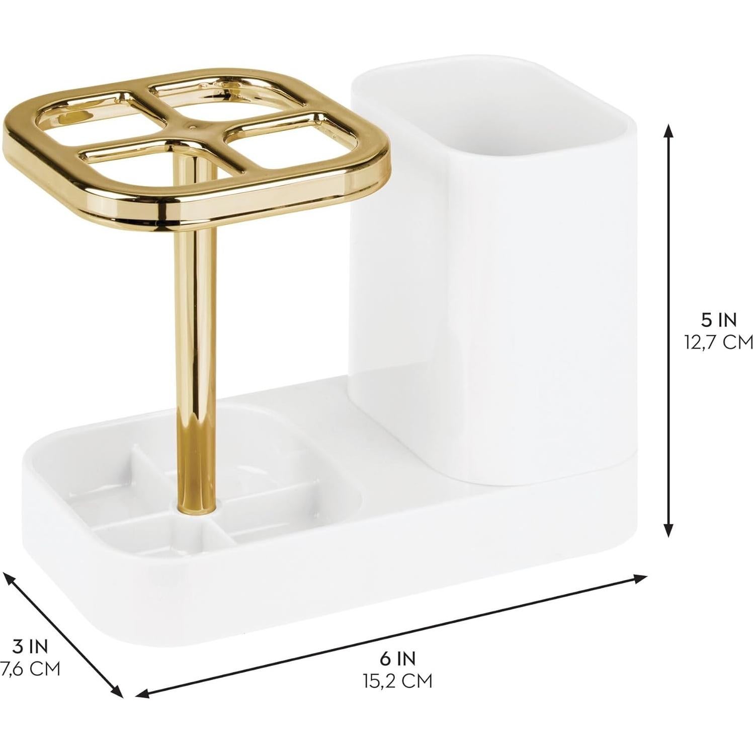 Soporte para Cepillos de Dientes iDesign 4 Compartimentos Blanco/Dorado