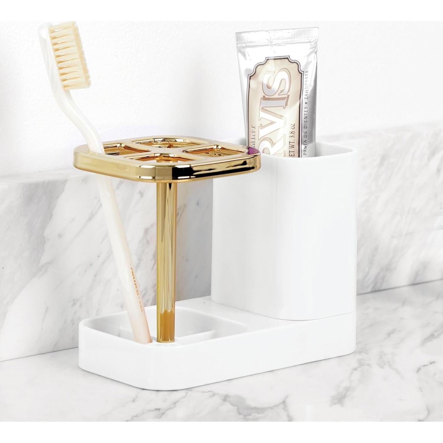 Soporte para Cepillos de Dientes iDesign 4 Compartimentos Blanco/Dorado