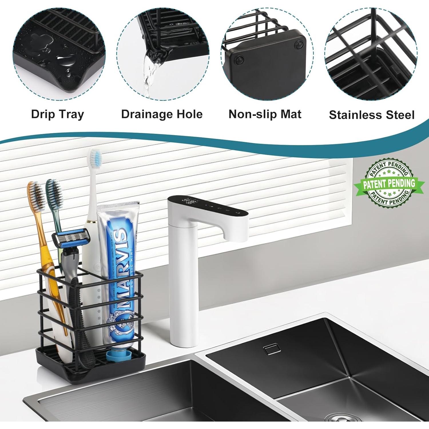 Soporte para Cepillos de Dientes Chintu Negro Pequeño 3 Compartimentos