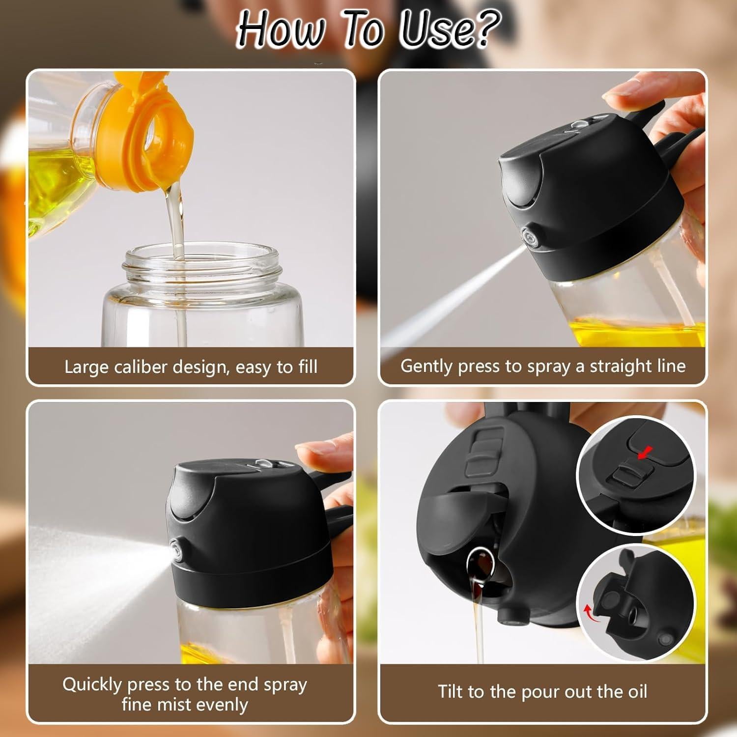 Botella de Spray y Dispensador de Aceite Genérico 470ml Vidrio Negro