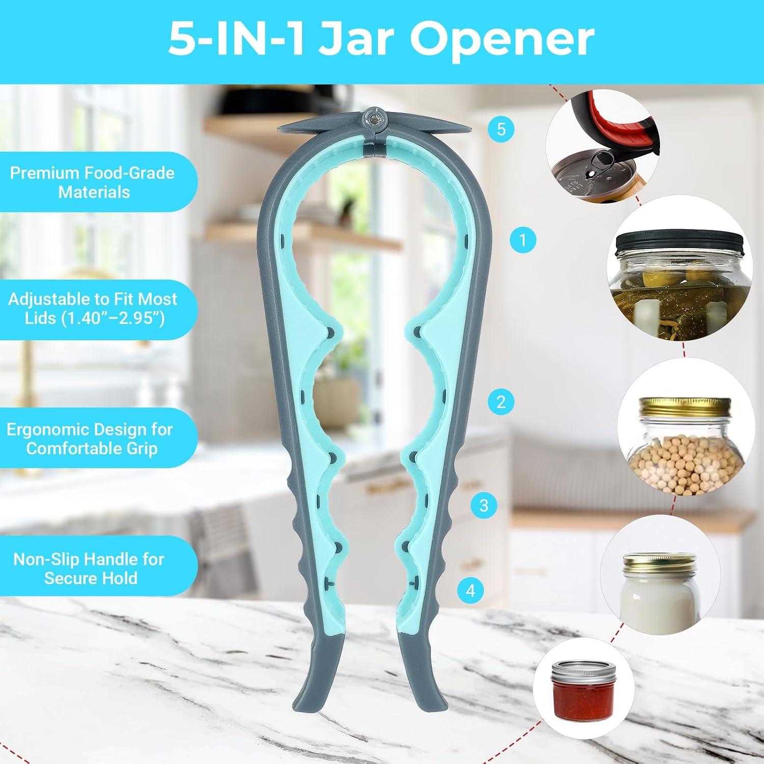 Abrebotellas 5 en 1 Amroicus para Manos Débiles - Azul