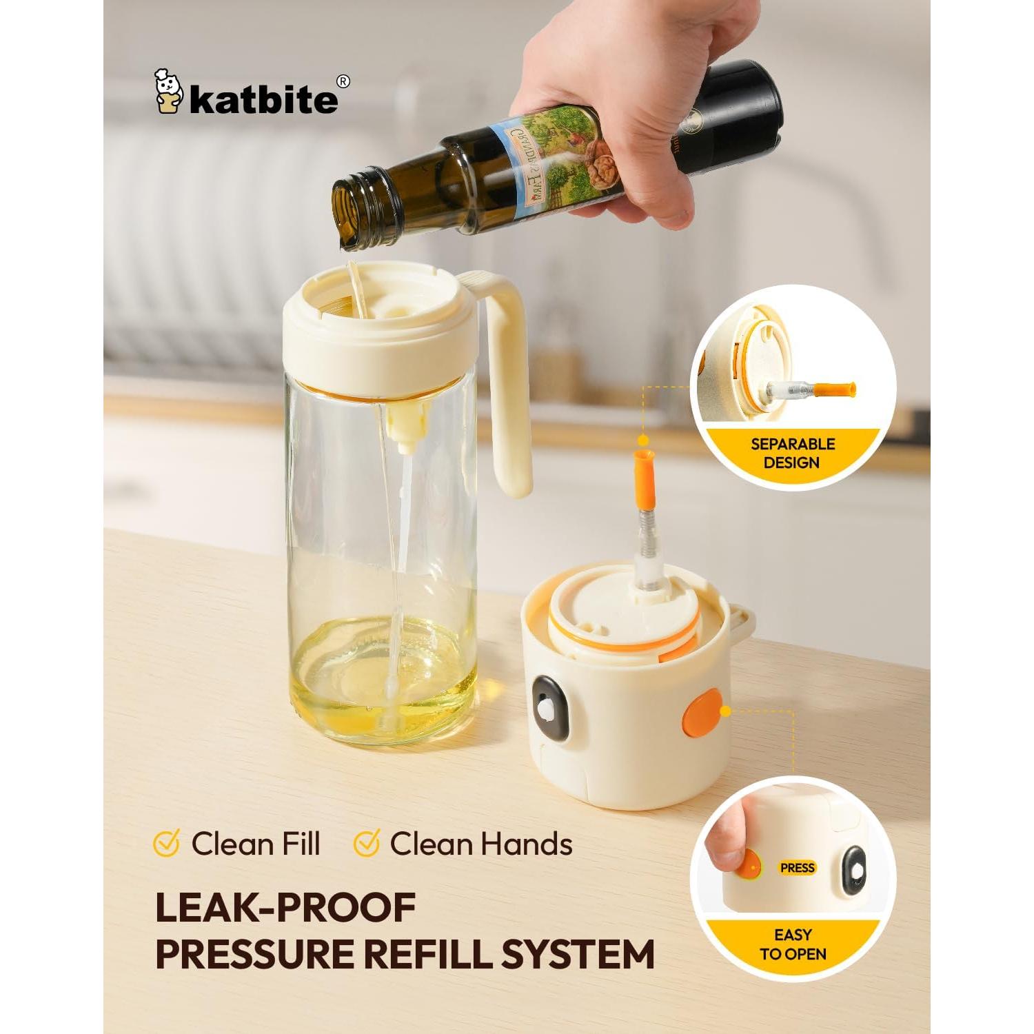Pulverizador y Vertedor de Aceite Katbite 550ml Blanco Crema