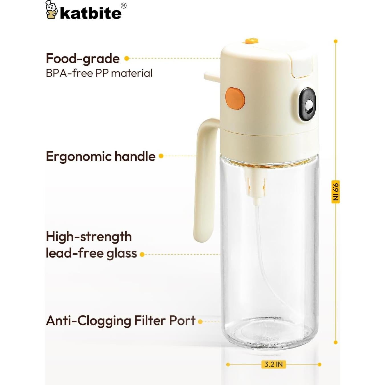 Pulverizador y Vertedor de Aceite Katbite 550ml Blanco Crema