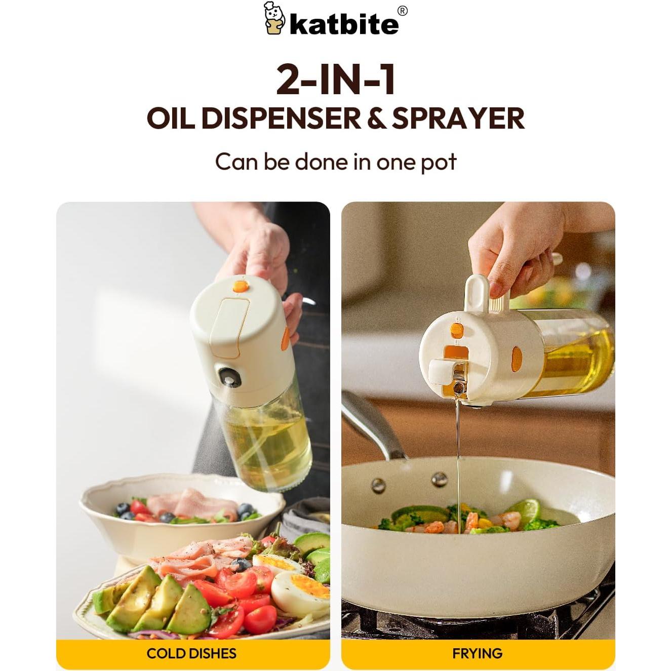 Pulverizador y Vertedor de Aceite Katbite 550ml Blanco Crema
