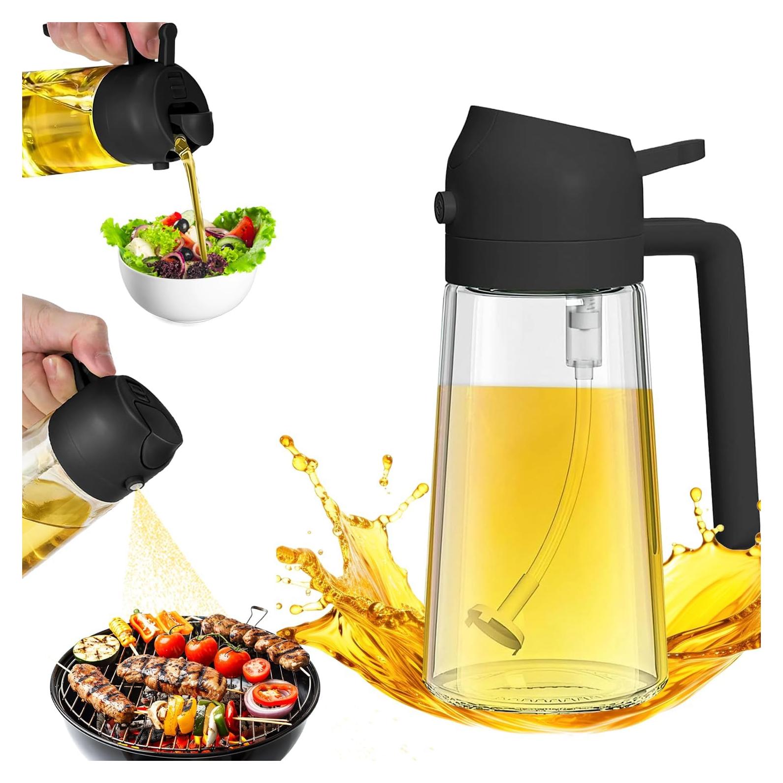 Pulverizador de Aceite KRAFTMAN 470ml Vidrio 2-en-1 Cocina