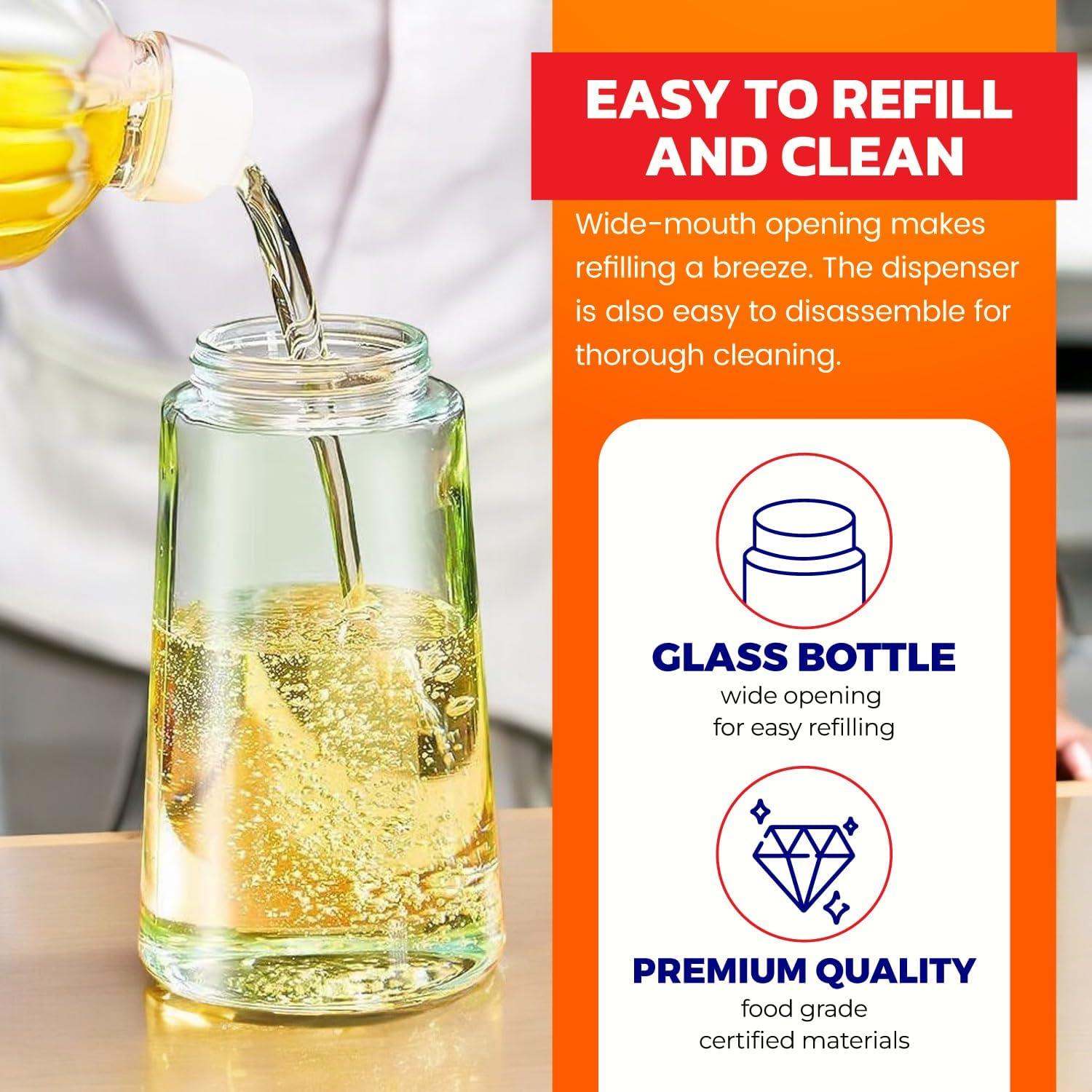 Pulverizador de Aceite KRAFTMAN 470ml Vidrio 2-en-1 Cocina