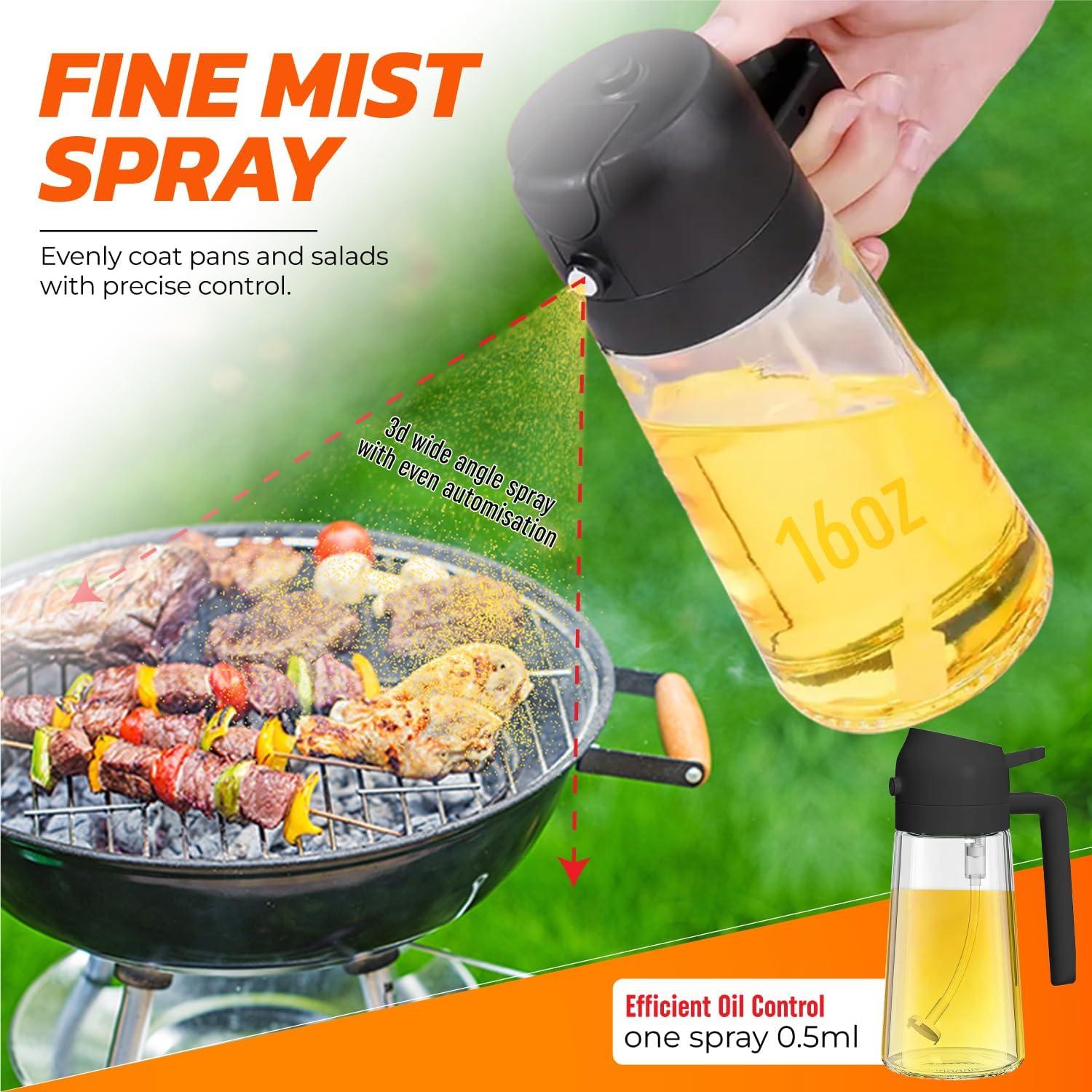 Pulverizador de Aceite KRAFTMAN 470ml Vidrio 2-en-1 Cocina