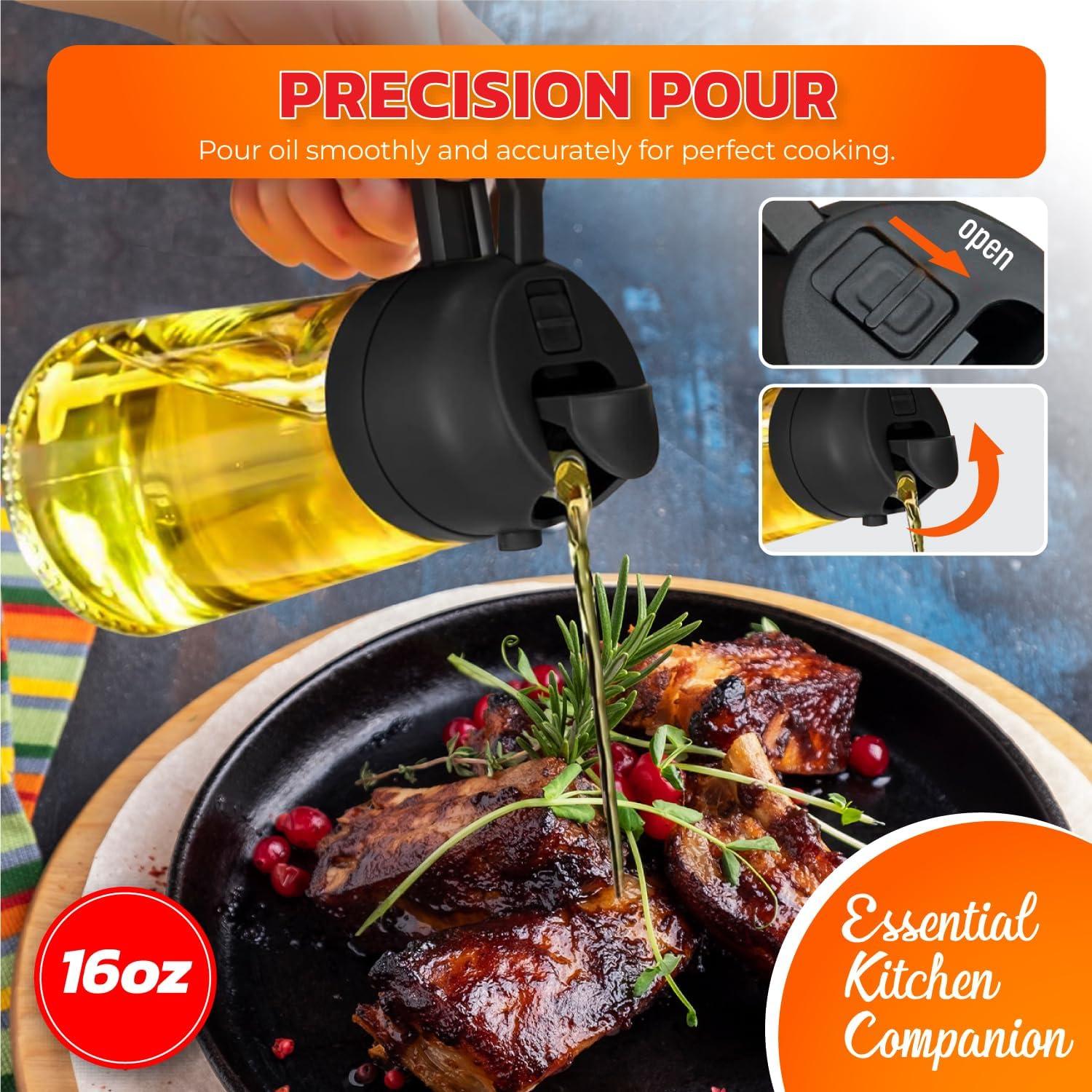 Pulverizador de Aceite KRAFTMAN 470ml Vidrio 2-en-1 Cocina