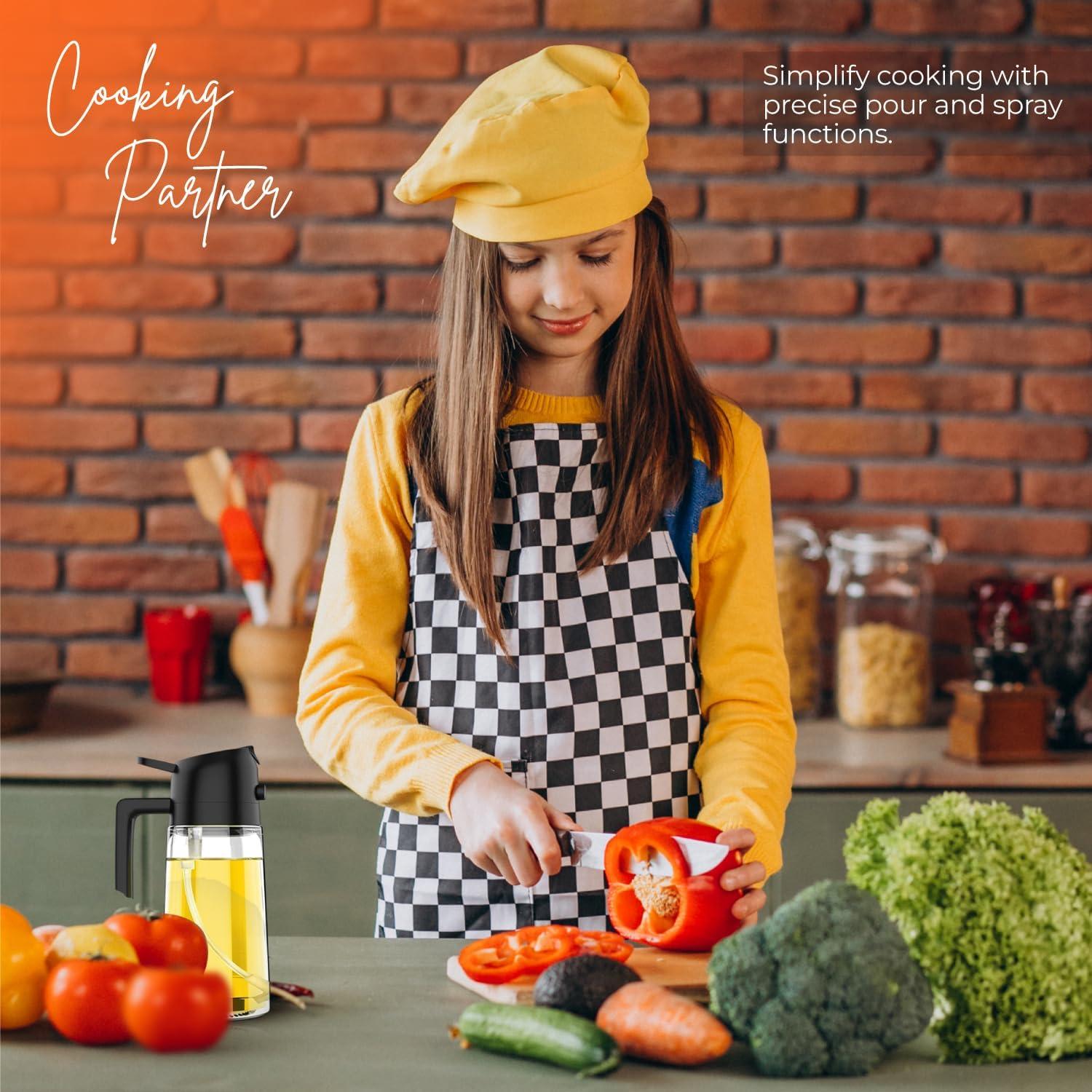 Pulverizador de Aceite KRAFTMAN 470ml Vidrio 2-en-1 Cocina