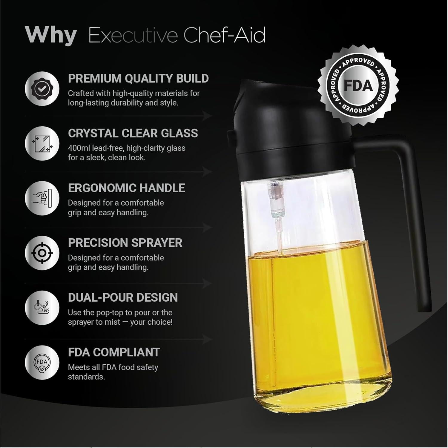 Dispensador y Pulverizador de Aceite de Vidrio 470ml Genérico