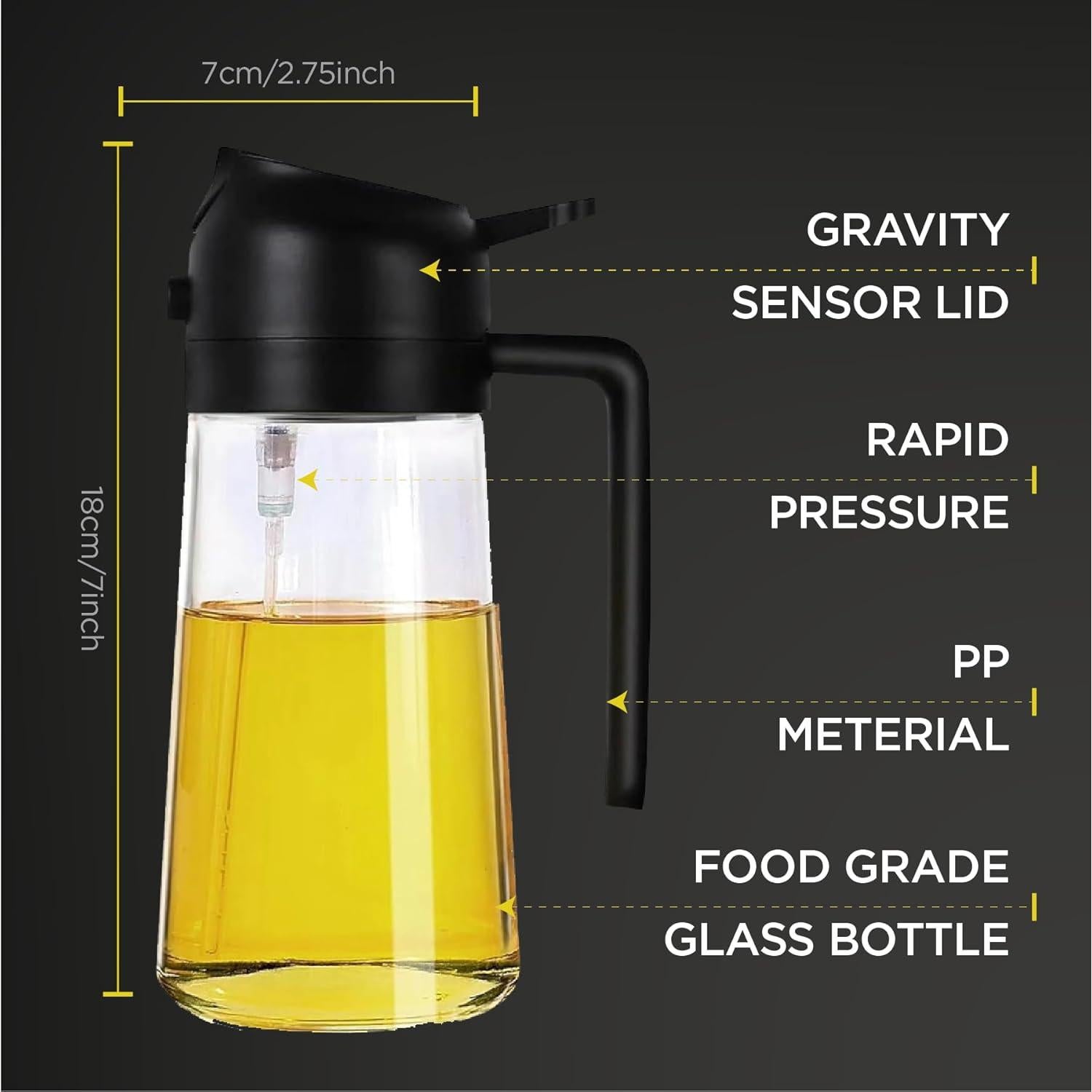 Dispensador y Pulverizador de Aceite de Vidrio 470ml Genérico