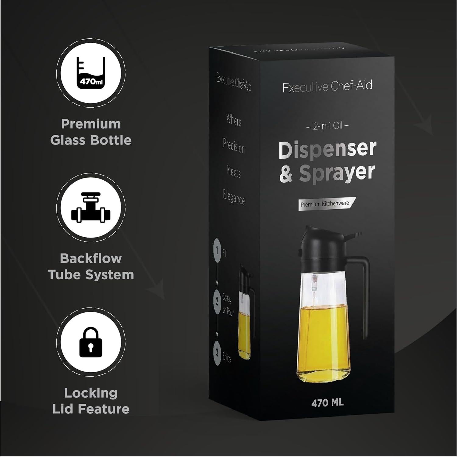 Dispensador y Pulverizador de Aceite de Vidrio 470ml Genérico
