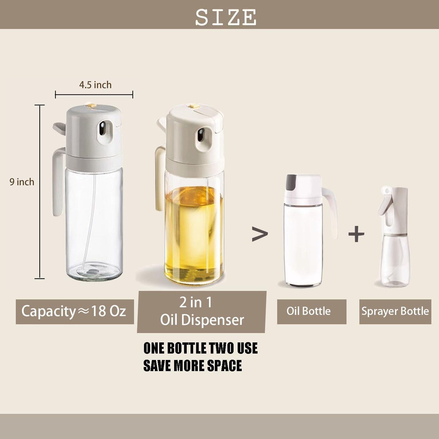 Dispensador de Aceite de Oliva FYUEROPA 550ml 2 en 1 Vidrio