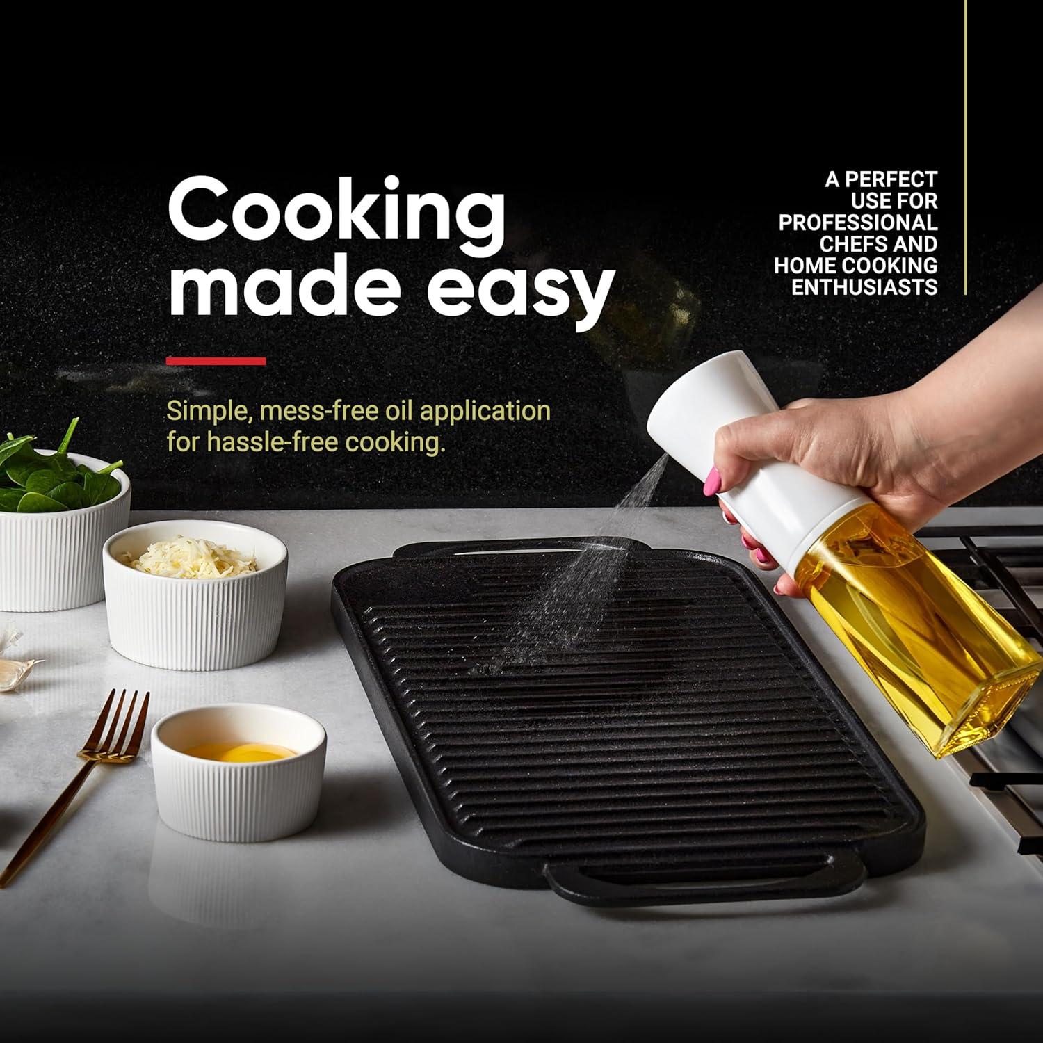 Quality Glass Olive Oil Sprayer White | for Cooking, Olive Oil Dispenser, for Kitchen Gadgets, Air Fryer, Salad, BBQ (Perfect for any Oil)