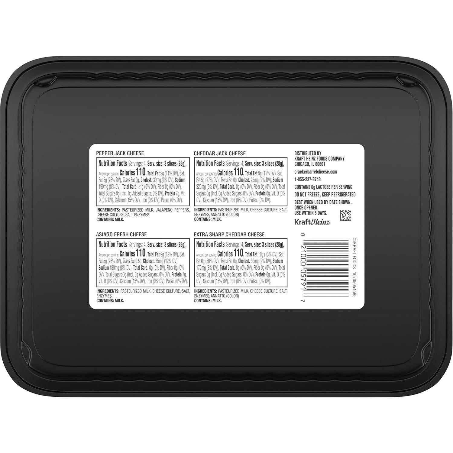 Bandeja de Queso Cracker Barrel 48 Rodajas Pepper Jack, Cheddar