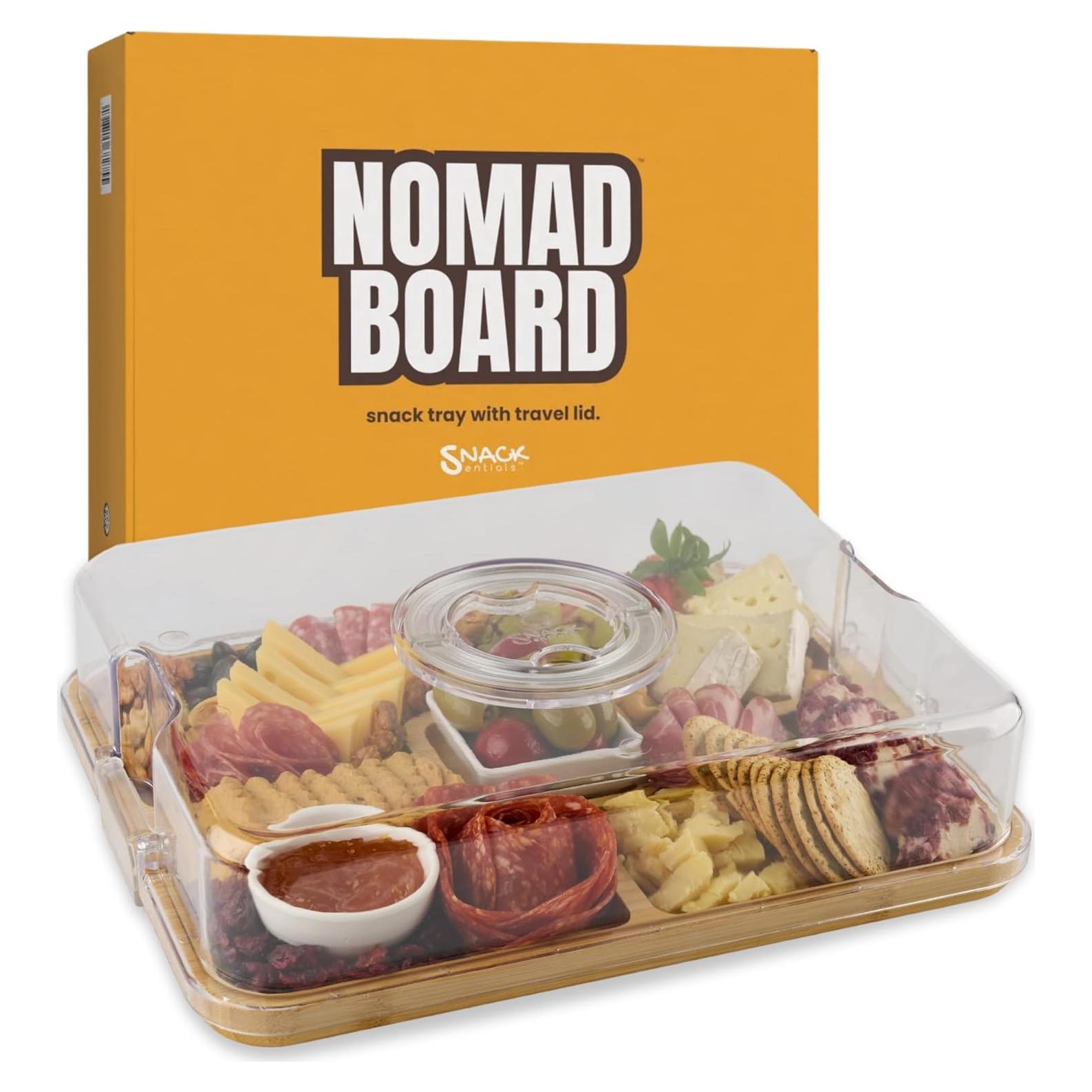 Tabla de Charcutería Snacksentials con Tapa y 2 Tazones 28x36cm