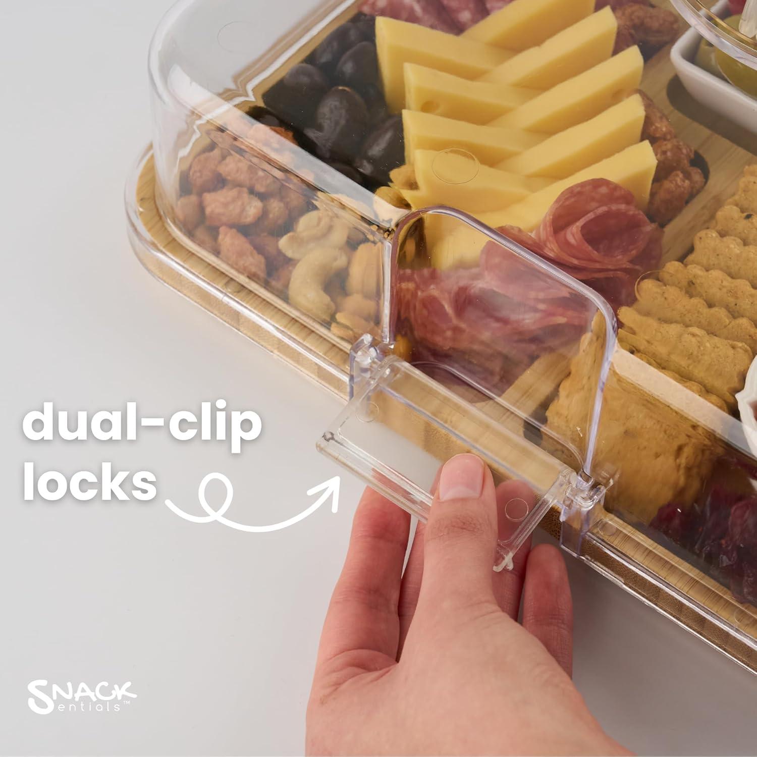 Tabla de Charcutería Snacksentials con Tapa y 2 Tazones 28x36cm