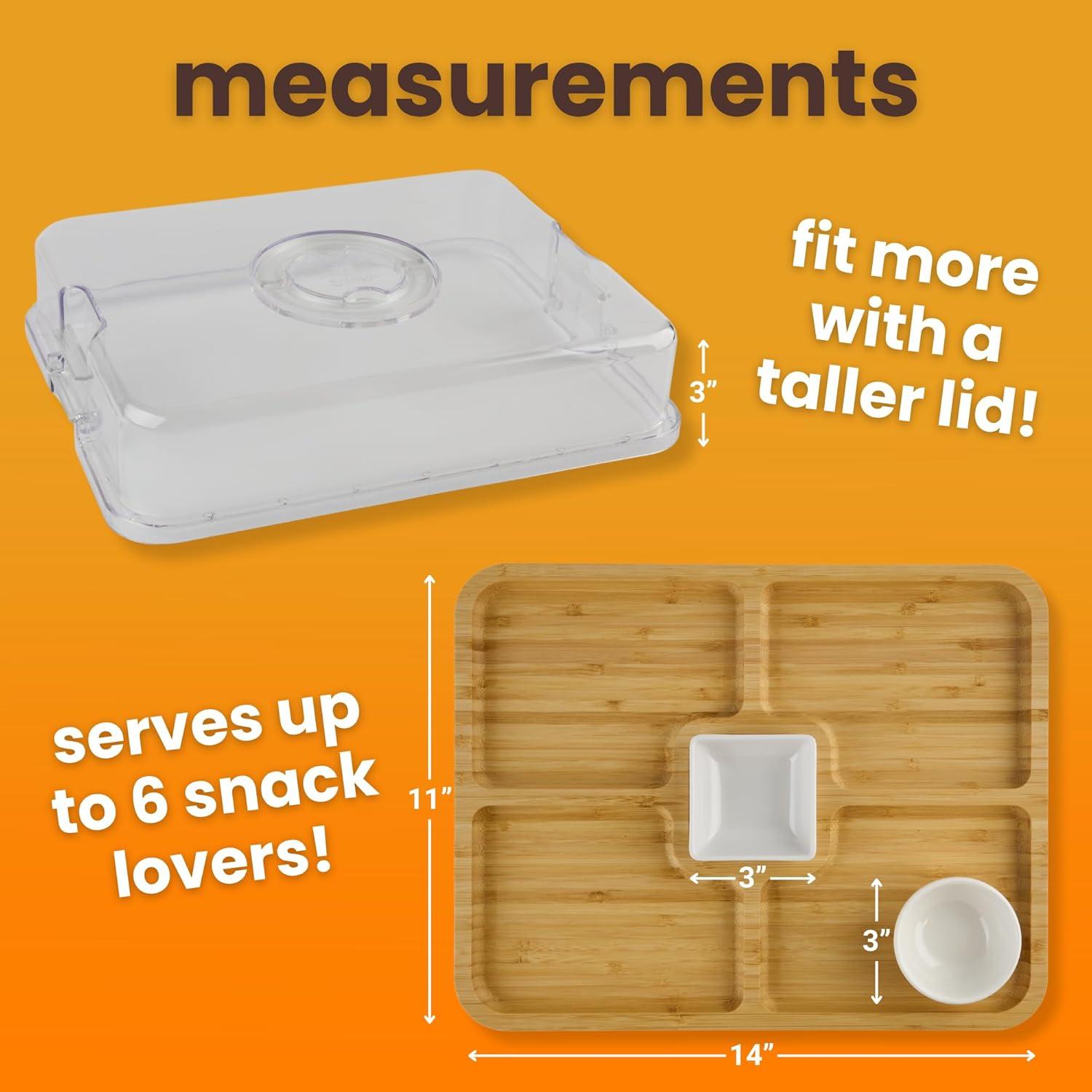 Tabla de Charcutería Snacksentials con Tapa y 2 Tazones 28x36cm